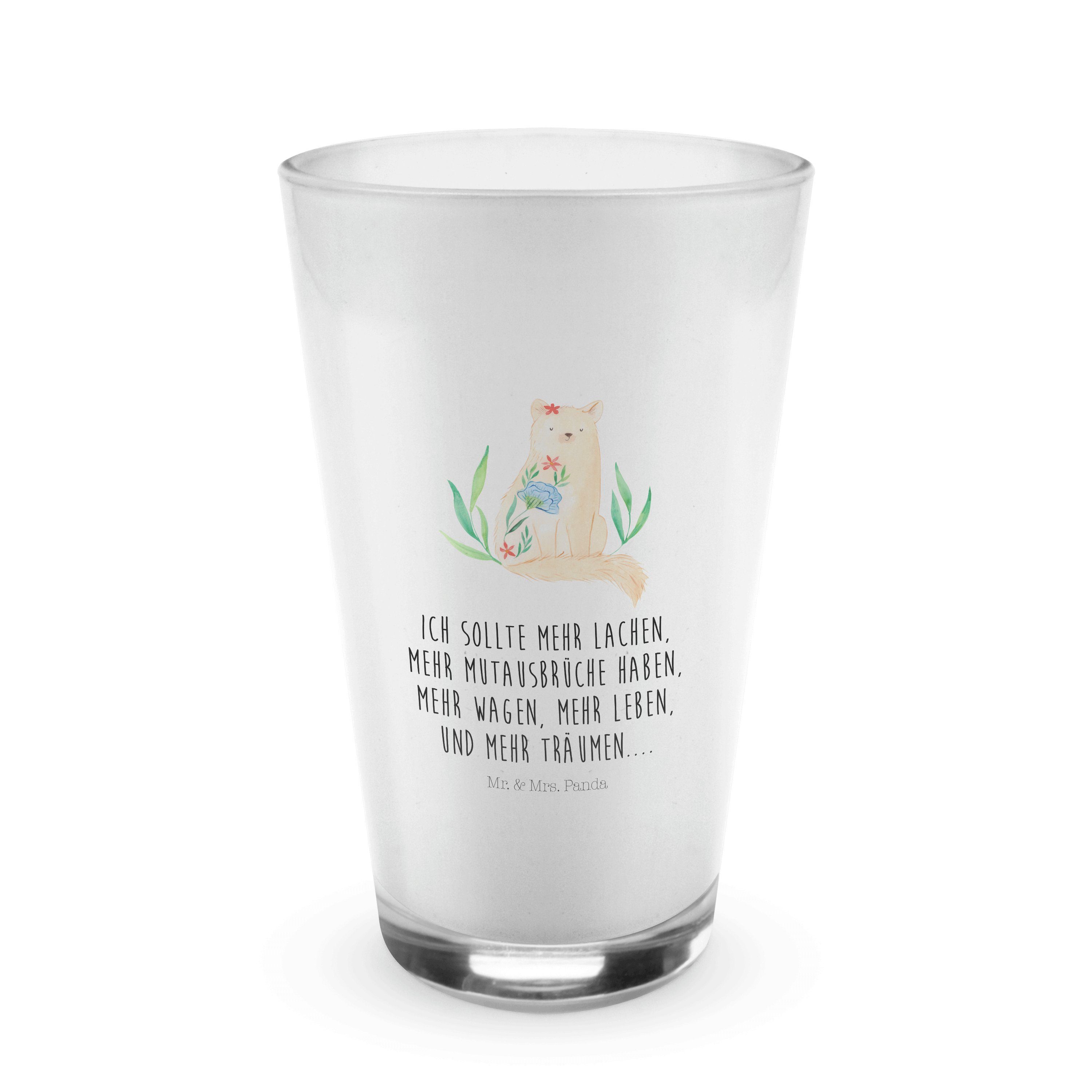 Mr. & Mrs. Panda Glas Katze Blumen - Transparent - Geschenk, blumig, Selfcare, Motivation, Premium Glas