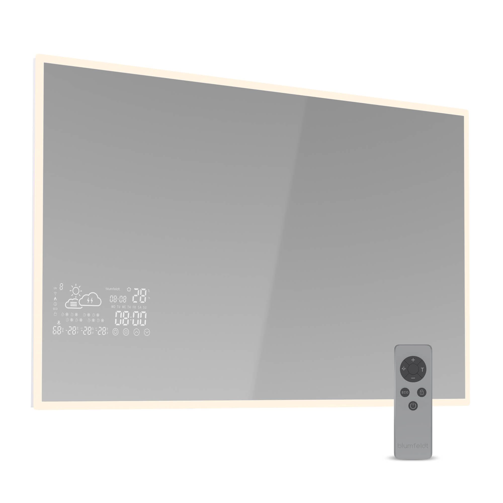 blumfeldt Infrarotheizung ReflectiHeat, elektrische Heizkörper Mirror Timer App LED 500 W