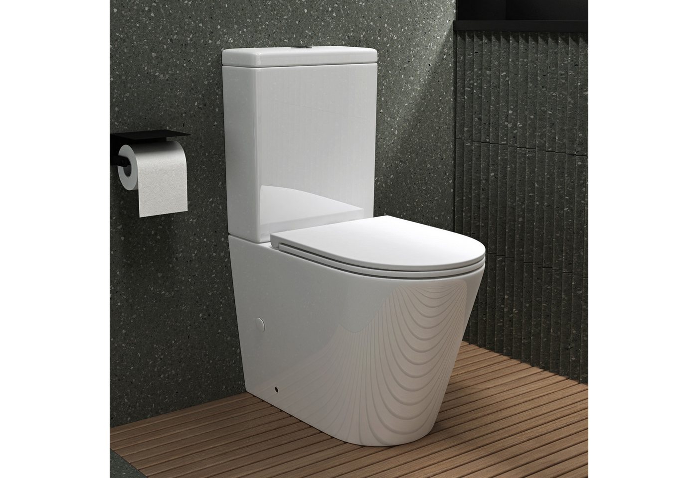 Thumbnail - Mai & Mai Tiefspül-WC Spülrandlos StandWC + Spülkasten + WC-Sitz (mit Soft-Close) Badezimmer, Bodenstehend