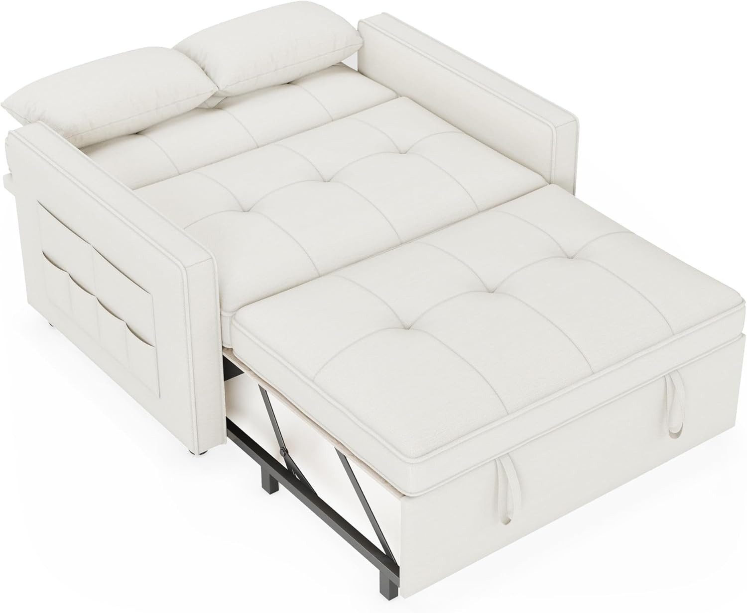 AMERLIFE Schlafsofa 3-in-1 Sofa, 5-stufig Verstellbar, mit Seitentaschen & Kissen, 122x93x94cm, 2er-Sofa mit Bettfunktion, 300kg tragbar