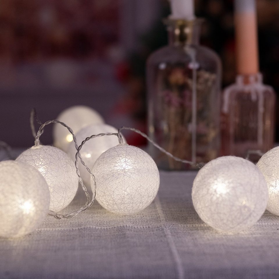 etc-shop Dekolicht, 20er LED Lichterkette Geflecht Kugel Weihnachts Lampen  Baumwolle X-MAS