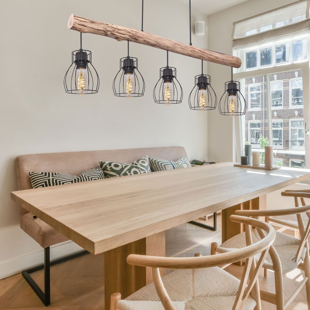 GLOBO LIGHTING Hängeleuchte, Leuchtmittel nicht inklusive, Retro Decken Hänge Lampe Holz Balken Wohn Zimmer Beleuchtung