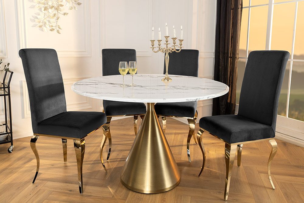 riess-ambiente Esstisch ELEGANCIA Ø130cm Marmor weiß / gold– rund, chromfar günstig online kaufen