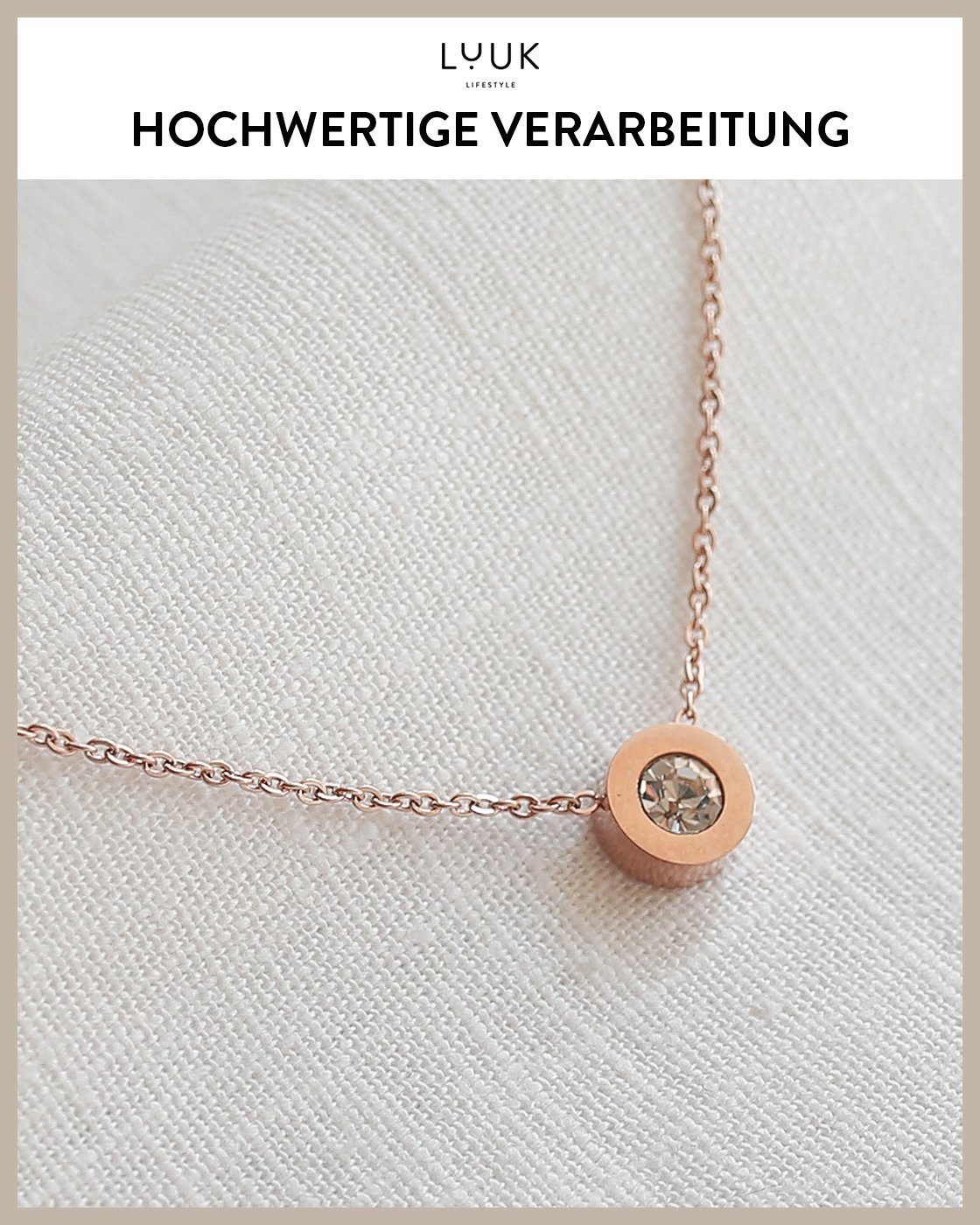 LUUK LIFESTYLE Kette mit Anhänger Strass Stein, Edelstahl mit Strassstein Anhänger, schicker Stil – Bild 4 von 5