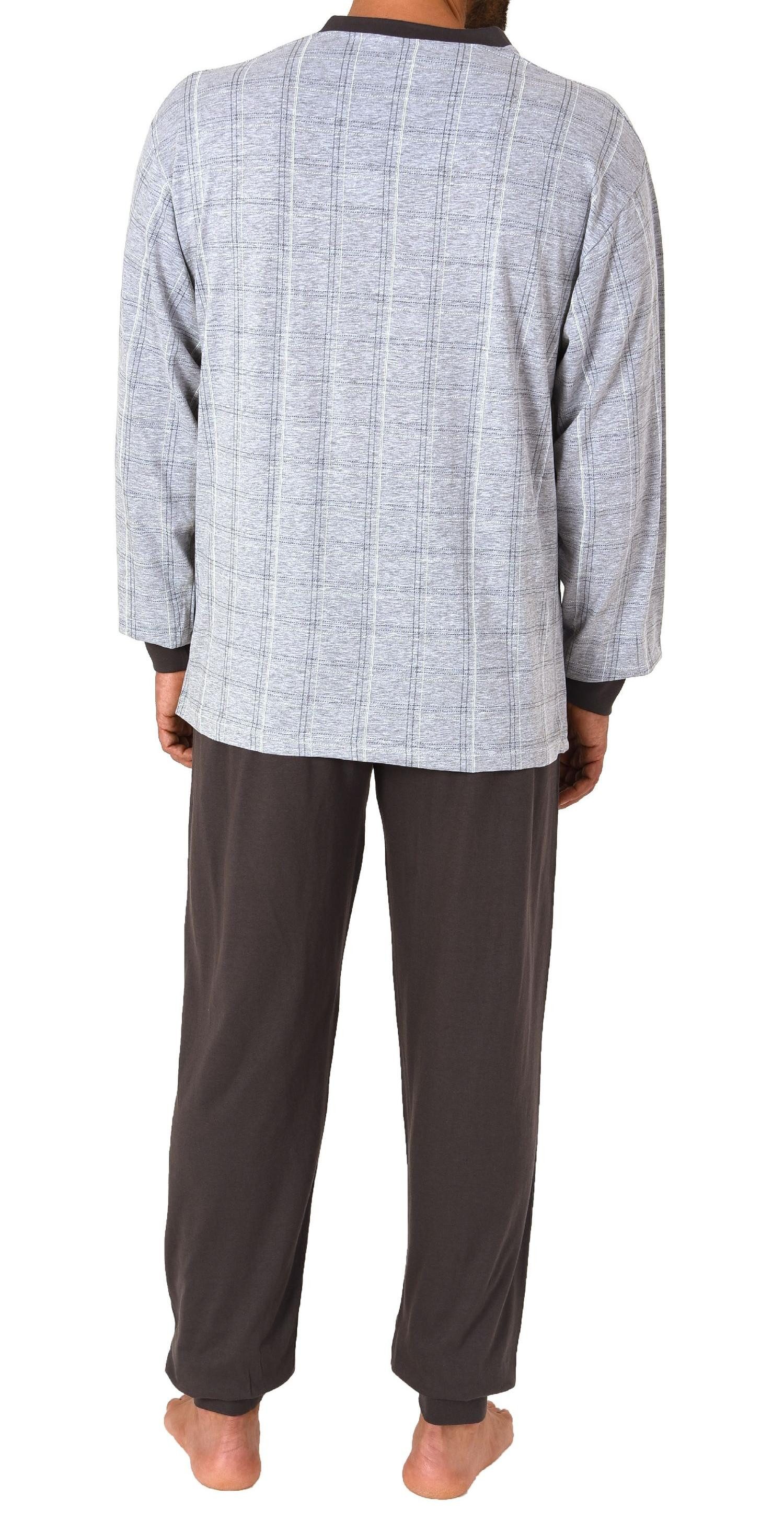 Normann Pyjama Herren Schlafanzug langarm mit Bündchen in Karo Optik - 212 409