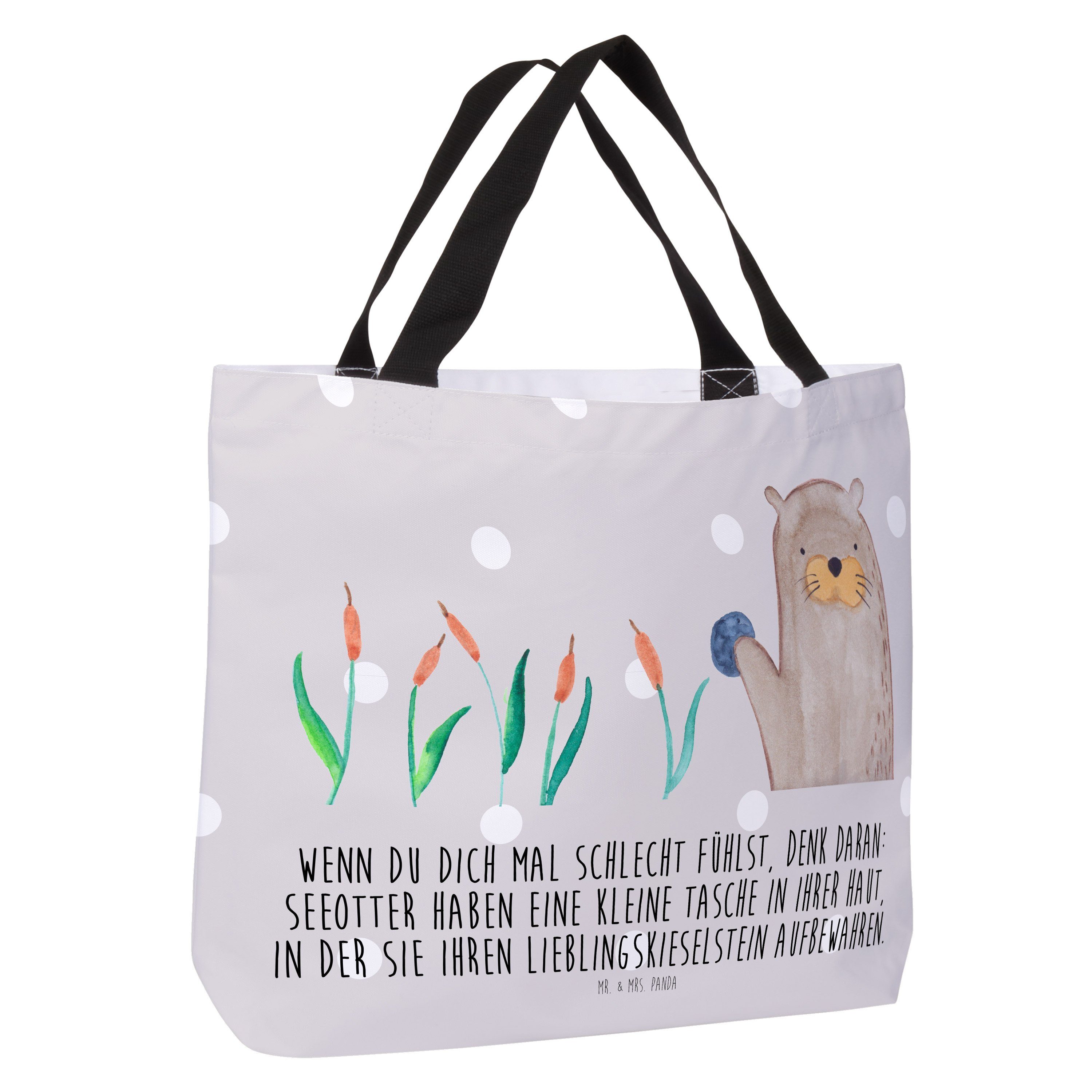 Tasche, mit Mr. & Geschenk, Einkaufsta - Beutel, Panda Stein Otter Shopper Grau (1-tlg) Pastell Mrs. -