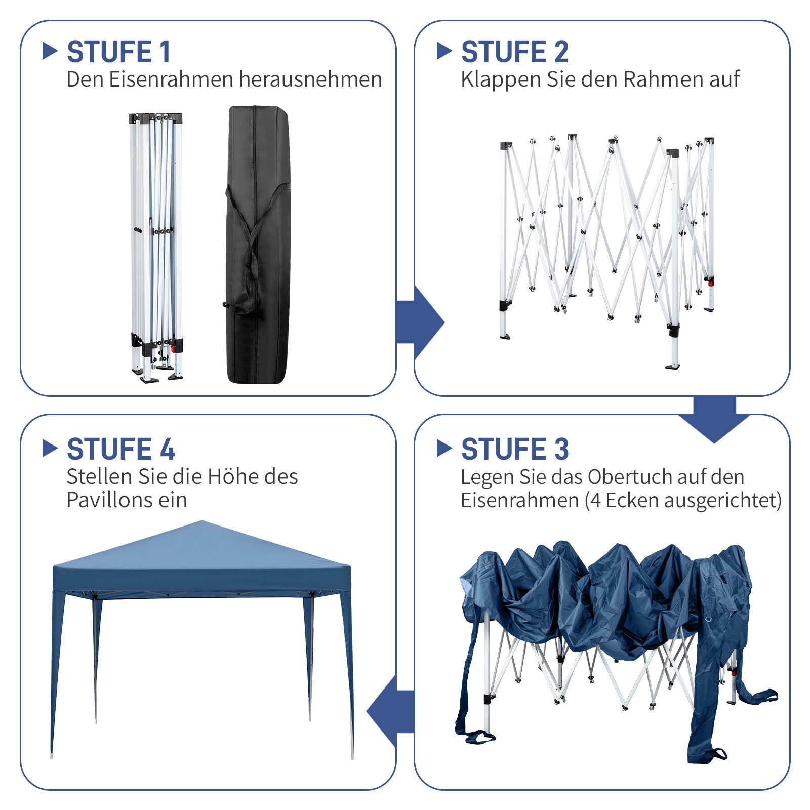LALAHO Faltpavillon Pavillon 3x3m Pop-Up Gartenzelt höhenverstellbar, Partyzelt, UV-Schutz Gartenpavillon mit Tasche Faltzelt, für Garten, Balkon – Bild 3 von 5