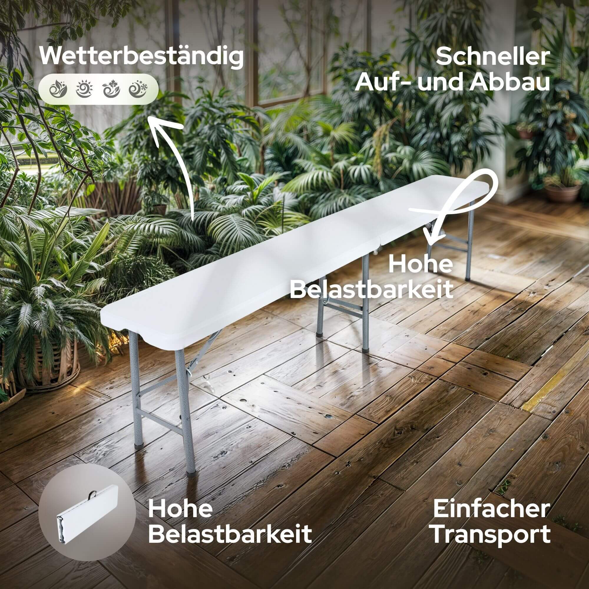 Arebos Bierzeltgarnitur 2x Bierbank Faltbank Klappbar I Tragegriff, 183 x 28 x 43 cm, Tragkraft max. 150 kg (je Bank)