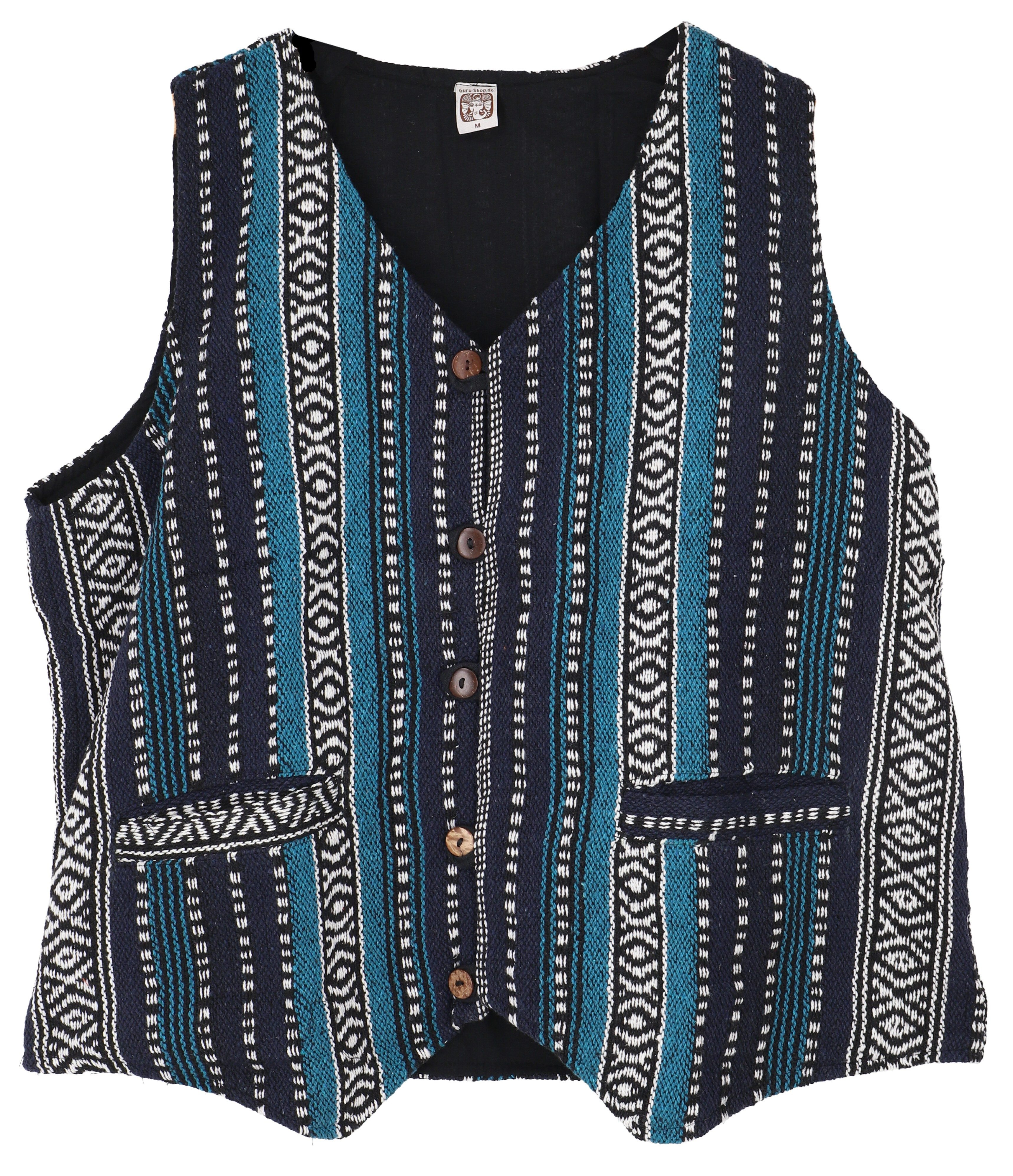 Guru-Shop Strickjacke Goaweste, alternative Herren Weste - blau alternative Bekleidung