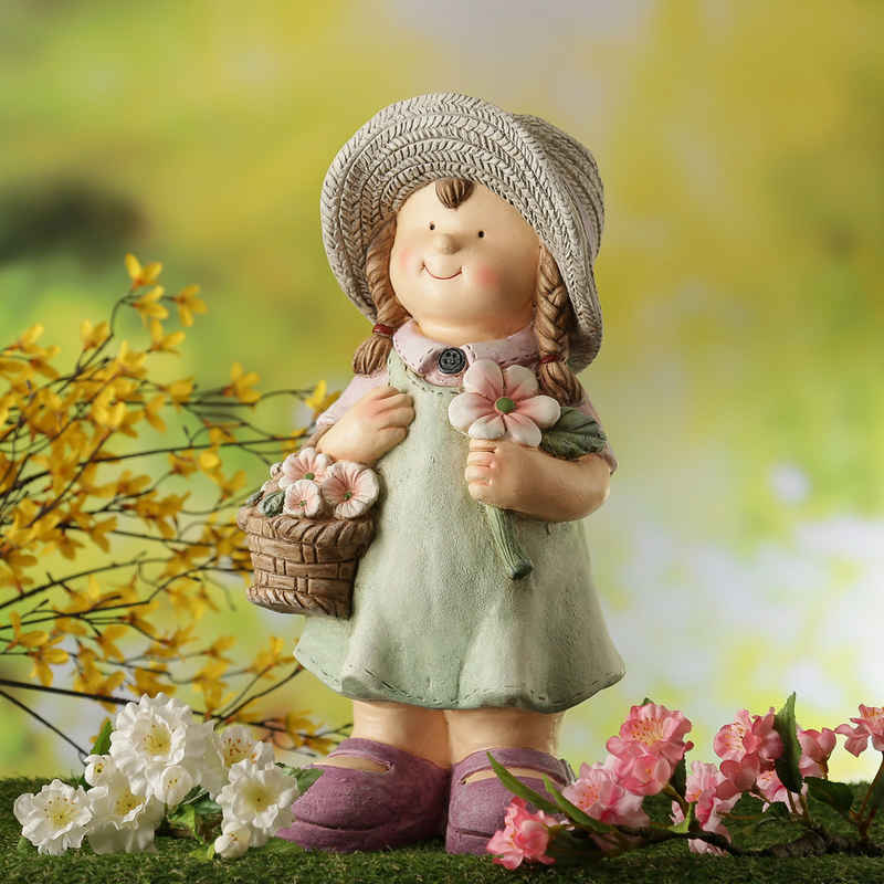 MARELIDA Gartenfigur Dekofigur Mädchen Klara mit Blumenkorb Gartendeko Statue H: 39cm