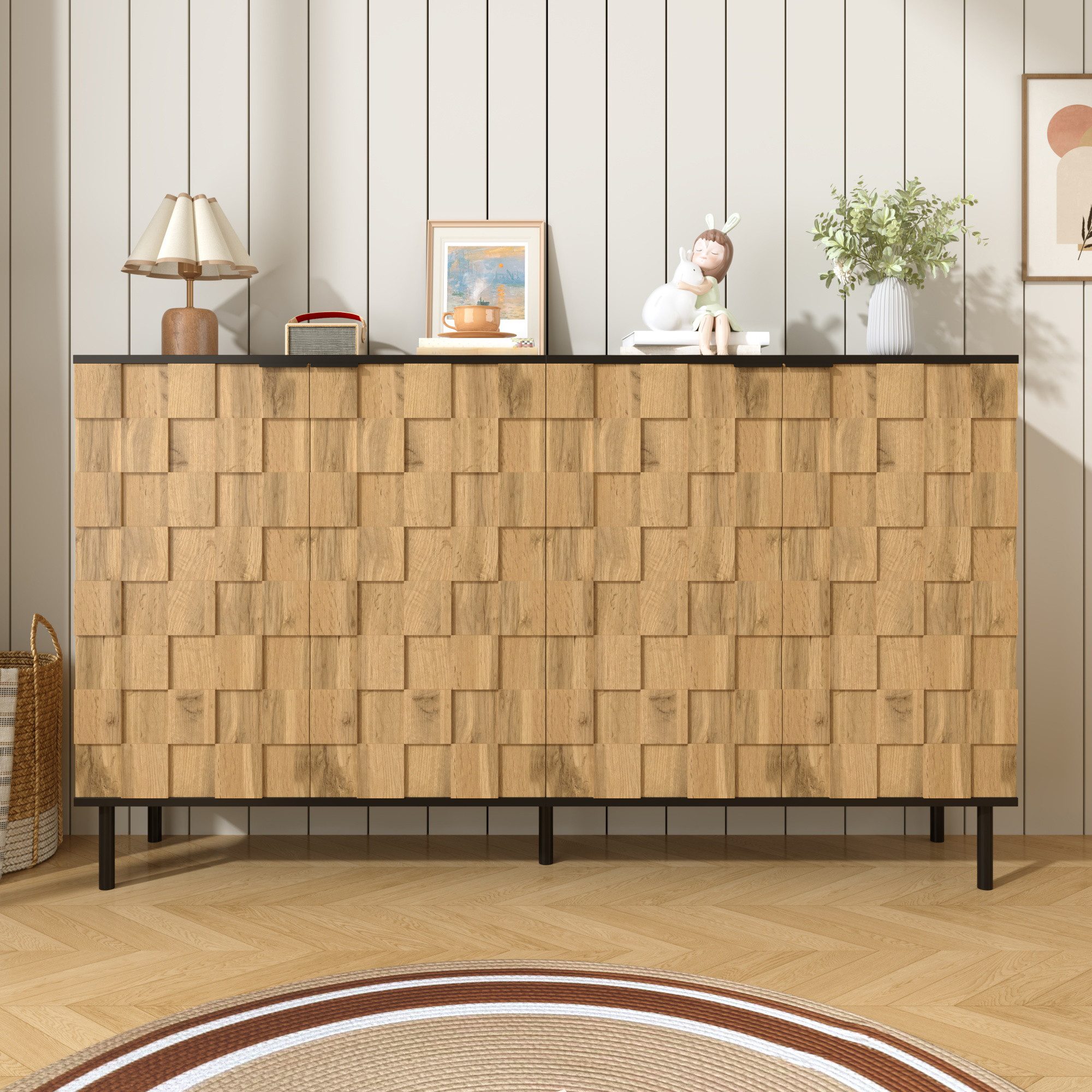 Ulife Sideboard 2-türiger, Spanplatte, Metallfüße, für Wohnzimmer & Flur (1 St), Großer Stauraum für vielfältige Anforderungen