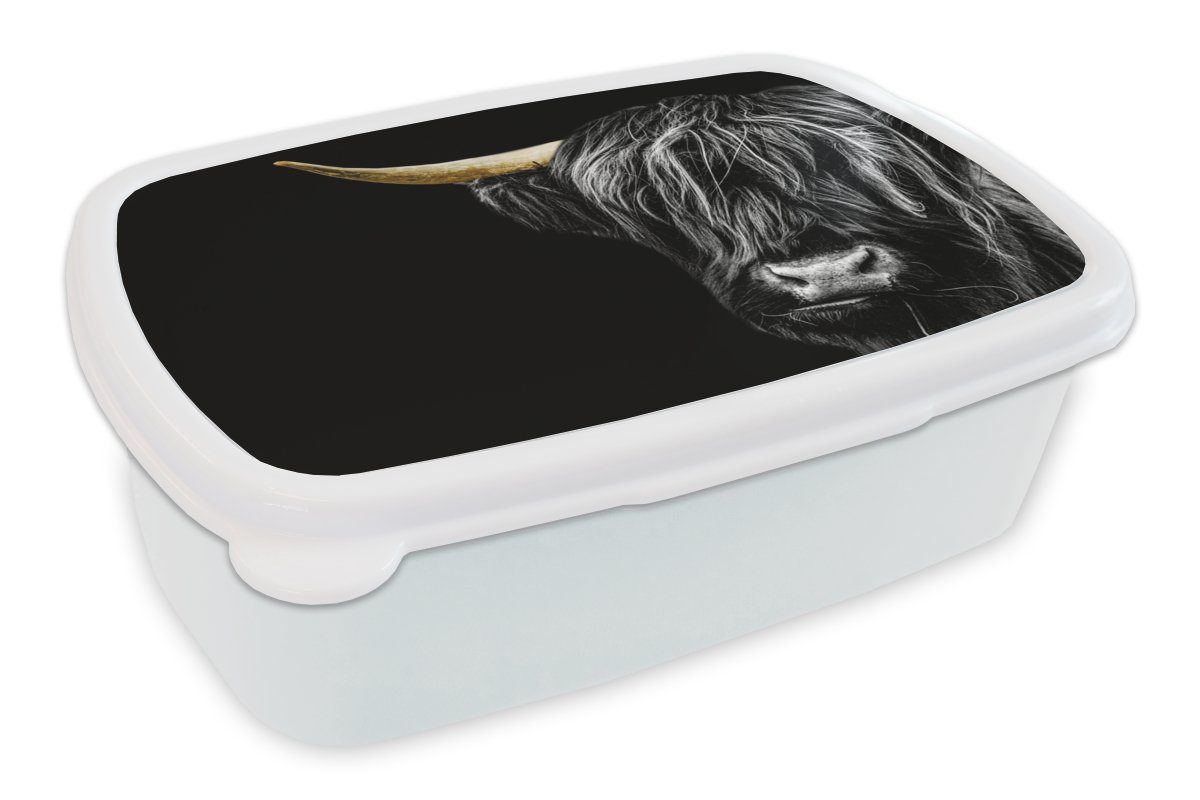Super günstiger Sonderpreis MuchoWow Lunchbox Schottischer Highlander - Brotbox und Gold Tiere (2-tlg), - für Kunststoff, und Mantel Kuh, für - Jungs Erwachsene, Kinder Mädchen - weiß Brotdose