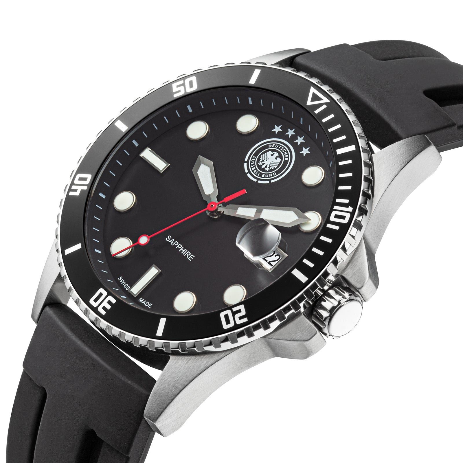 Deutscher Fußball-Bund Quarzuhr DFB Herrenuhr Silikon schwarz, (Analoguhr), Herrenuhr rund, groß (ca. 42mm), Silikonarmband schwarz, Fußball-Sport