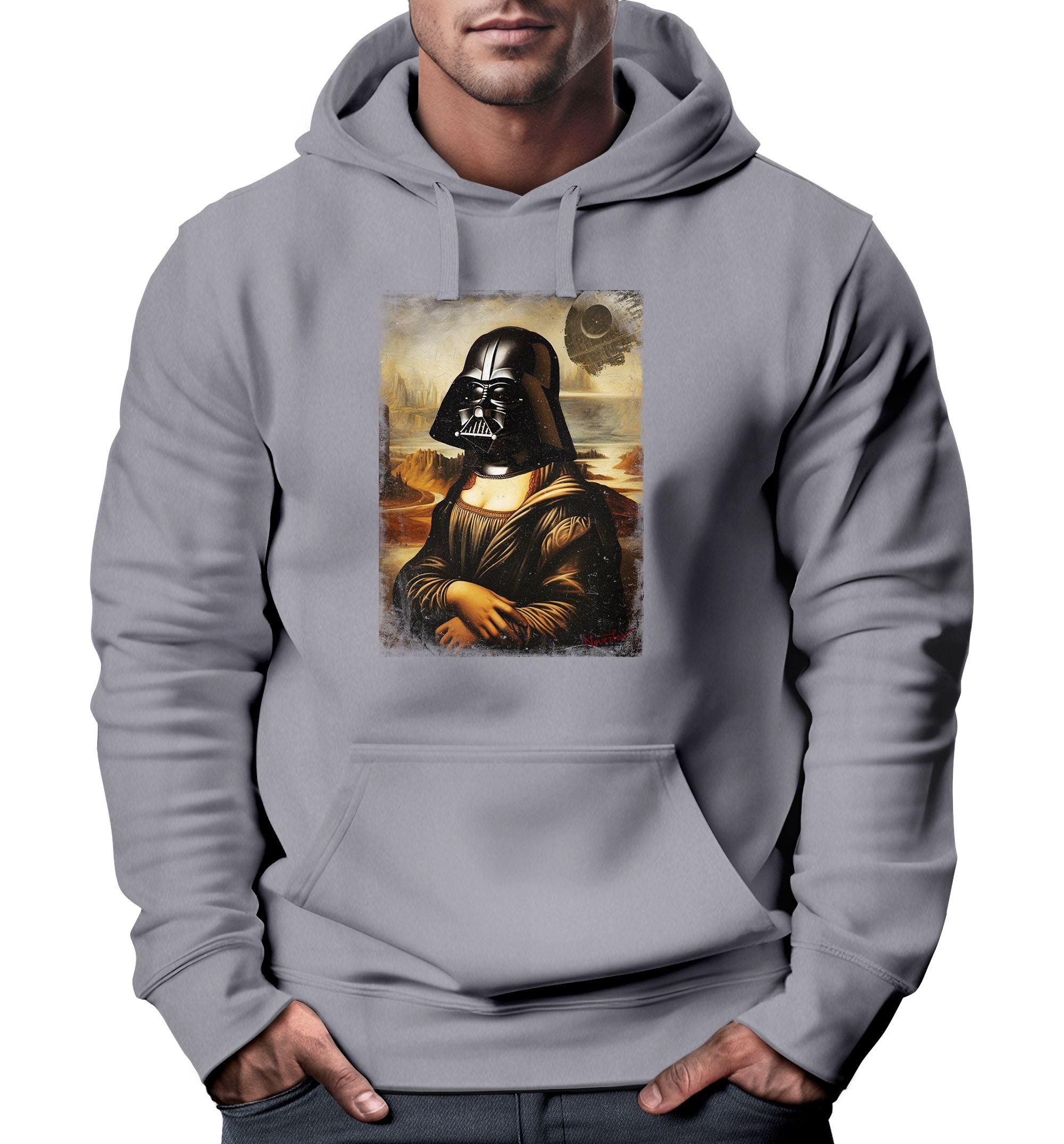 MoonWorks Hoodie Hoodie Herren Print Aufdruck Mona Lisa Parodie Meme Kapuzen-Pullover