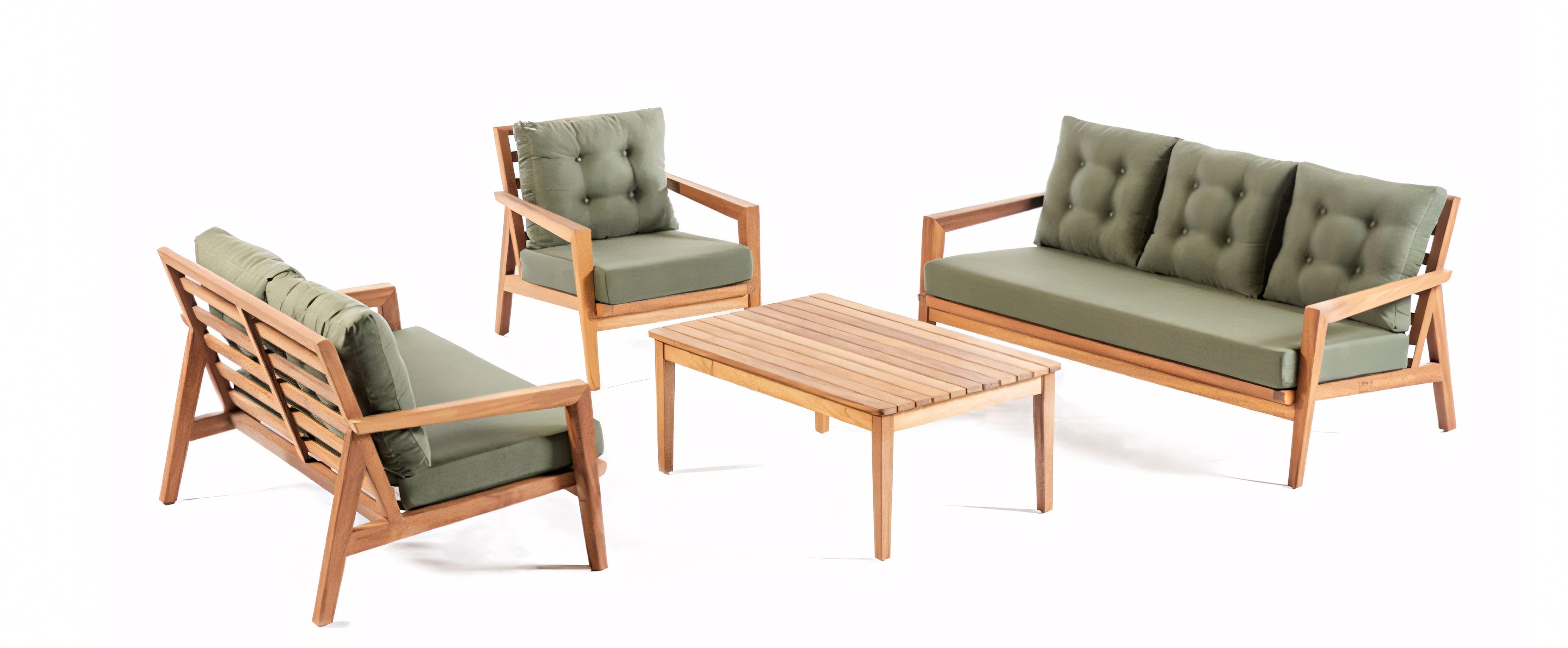 Xlmoebel Gartensofa XLMOEBEL Gartenmöbel-Set in Grün mit pflegeleichtem Polsterstoff, Gartenmöbel-Set 3 Teile, Made in Europa