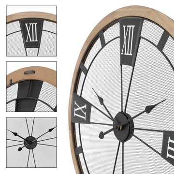 ECD Germany Wanduhr Große Uhr Analoge Dekorative Uhr (MDF-Holz Ø70cm rund Römischen Ziffern MDF-Holz Metall Pinienoptik)