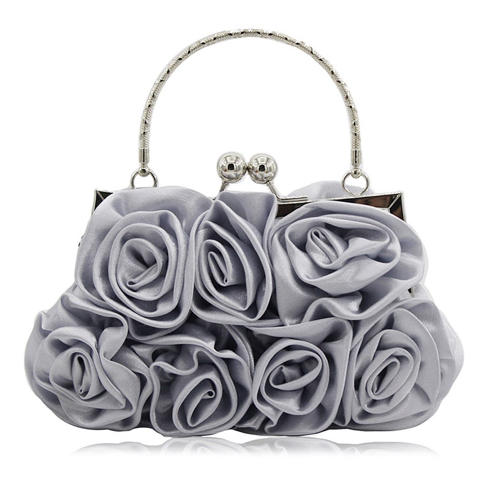 Zaewry Abendtasche Damen Abend-Clutch mit Blumenmuster aus Satin, Handtasche, mit abnehmbarem Schulterriemen für Hochzeit, Party und Abiball