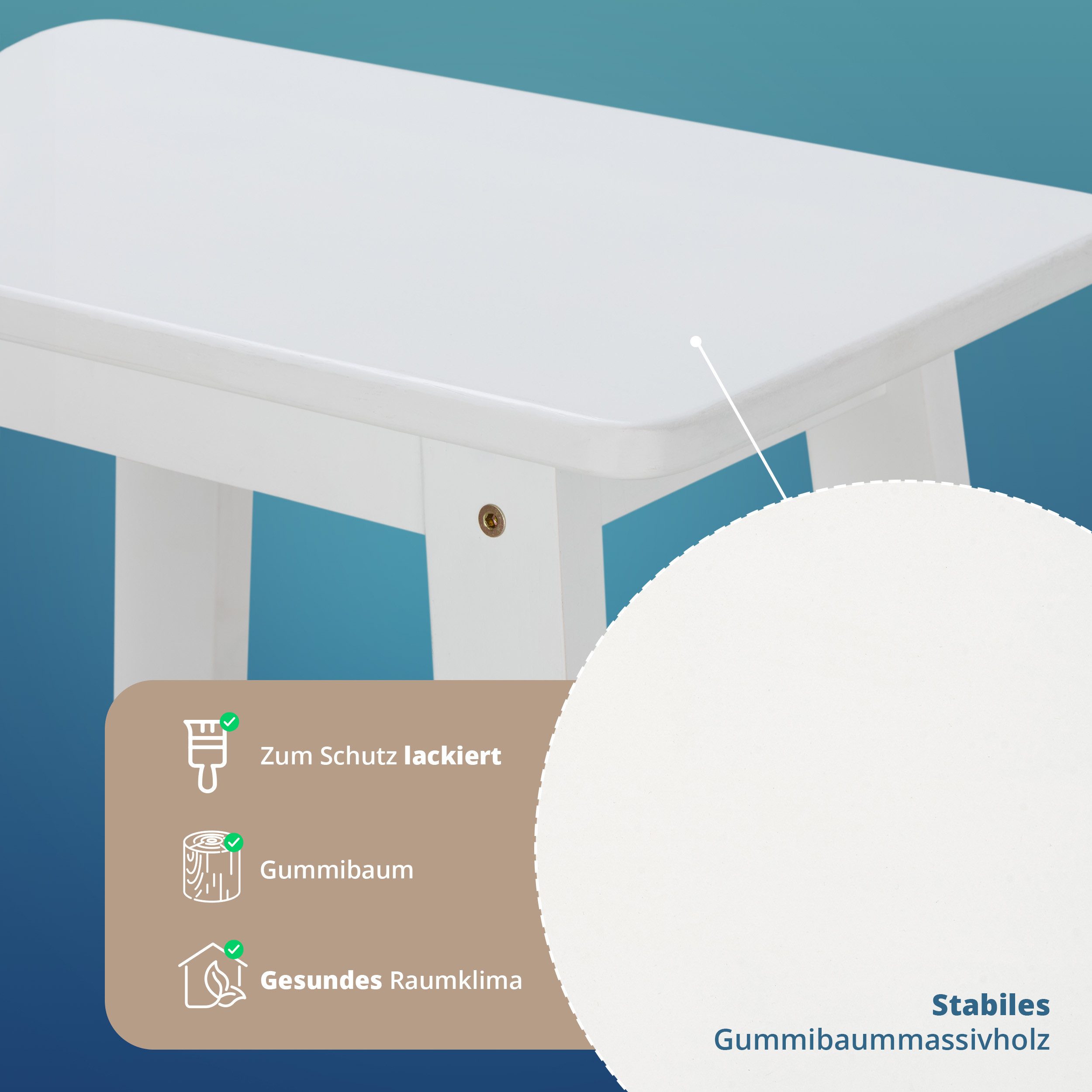 KHG Hocker Dekohocker Weiß für eine Person, Skandi Look, bis 200 kg belastbar, lackiert, pflegeleicht, Massivholzgestell – Bild 4 von 5