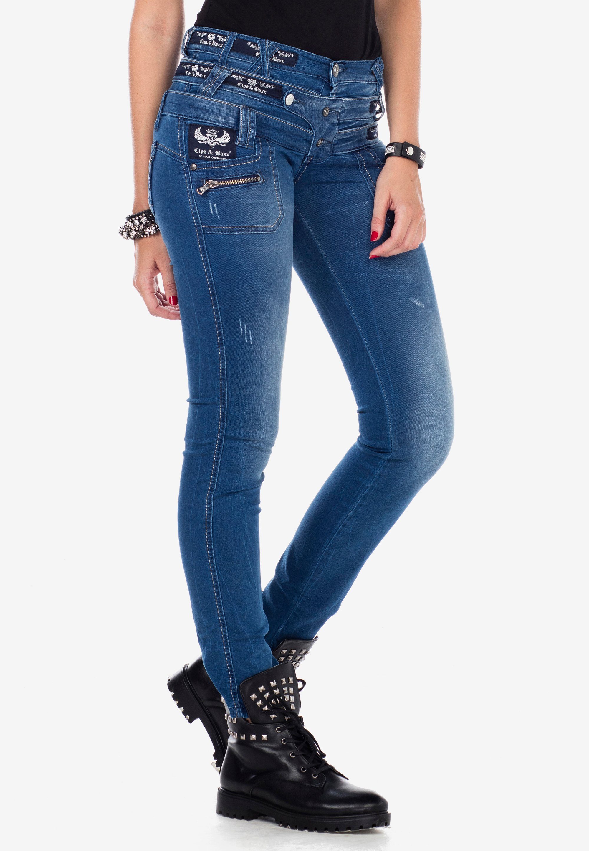 Cipo & Baxx Slim-fit-Jeans mit auffälligem Dreifachbund in Slim Fit