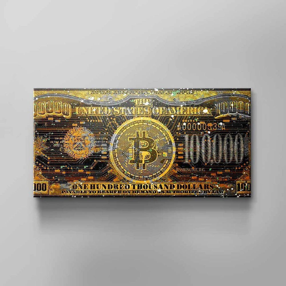 Rahmen Geld dollar Motivation gold Bitcoin schwarz Leinwandbild tausend Wandbild Vision, hundert schwarzer Bitcoins DOTCOMCANVAS®