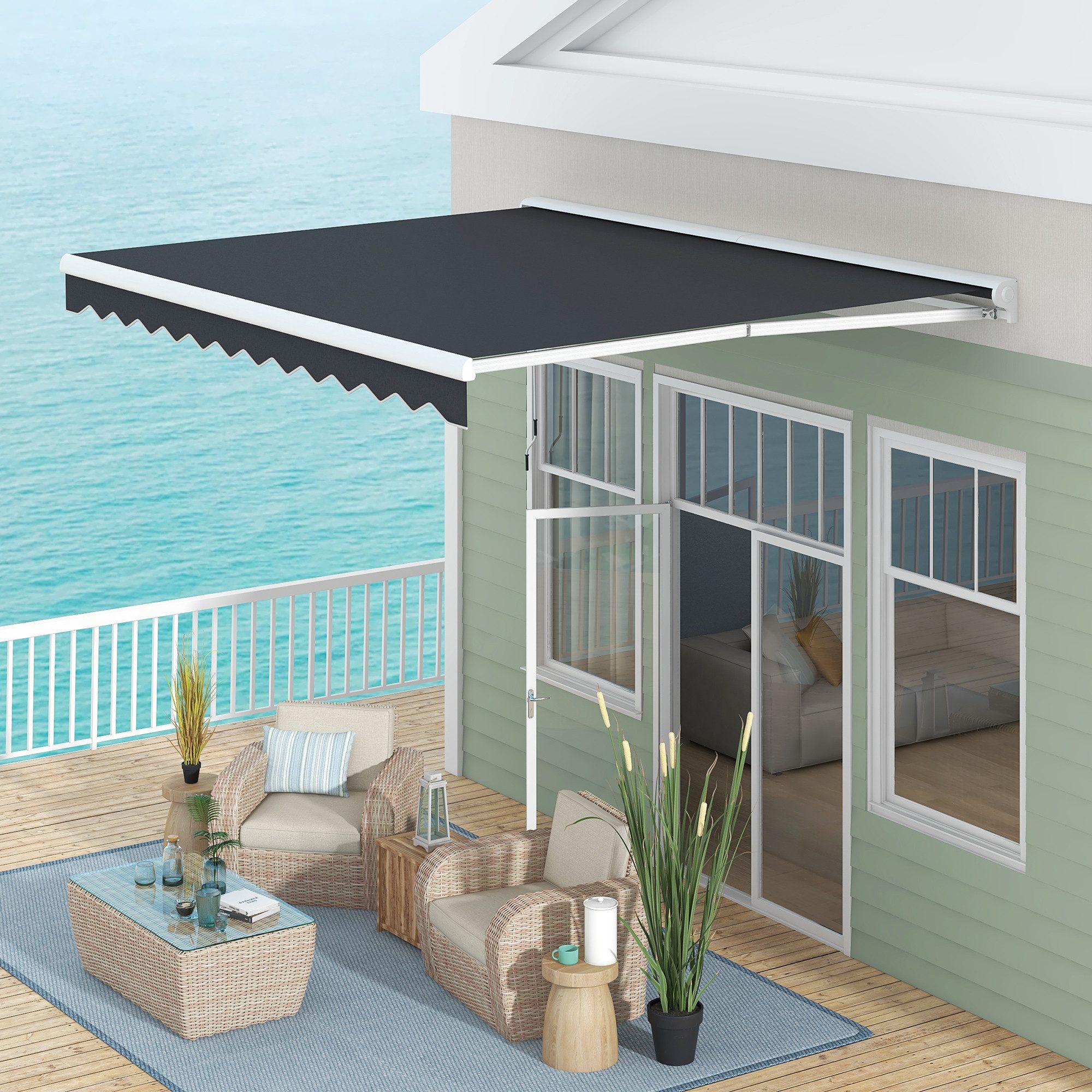 OKWISH Gelenkarmmarkise Markise 395x300 cm elektrisch Grau – Markise mit Handkurbel (Packung, 1-St., Aluminium Sonnendach 4x3m für Garten & Terrasse, stabile Konstruktion) Fernbedienung Balkonmarkise Wandmontage Sonnenschutz Outdoor