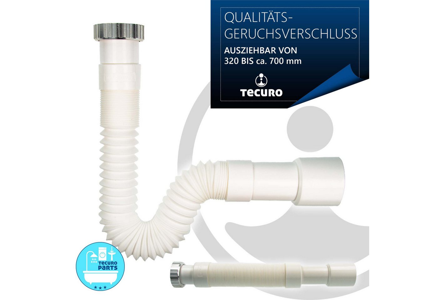 Thumbnail - tecuro Siphon Geruchsverschluss 1 1/4 Zoll auf Ø 32/40, ausziehbar 320-700 mm