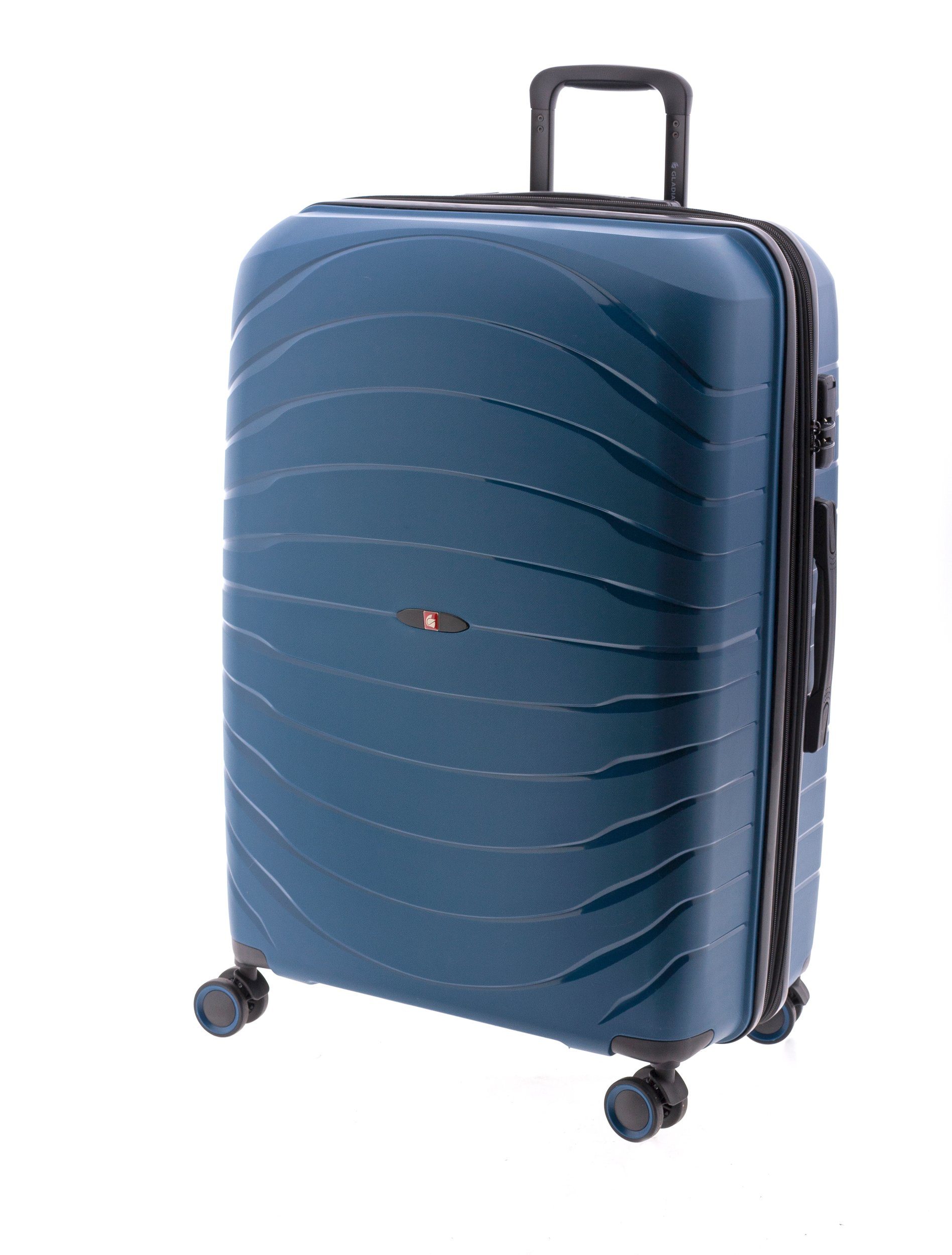 Hartschalen-Trolley - Koffer L, 77 cm, 4 Rollen, Dehnfalte, blau, grau od. rot