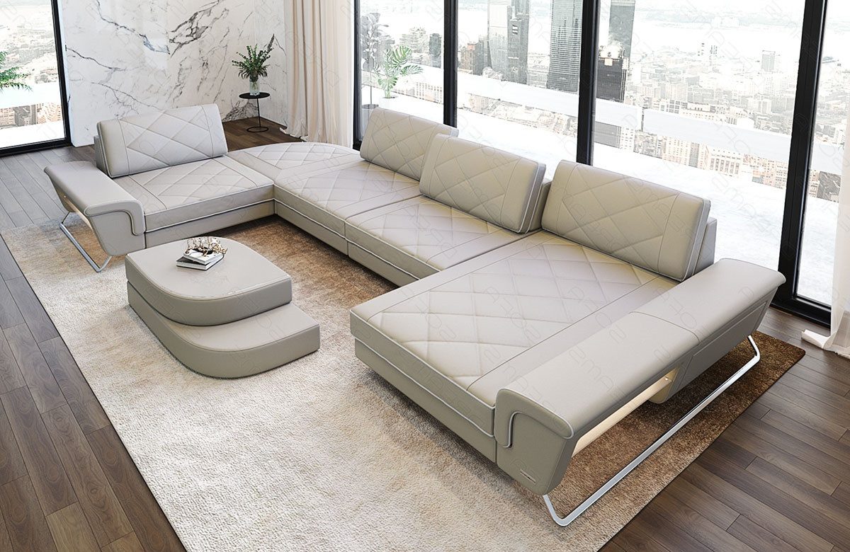 Sofa Dreams Wohnlandschaft Sofa Leder Bari U Form Ledersofa, Couch, mit LED, verstellbare Rückenlehnen, Designersofa