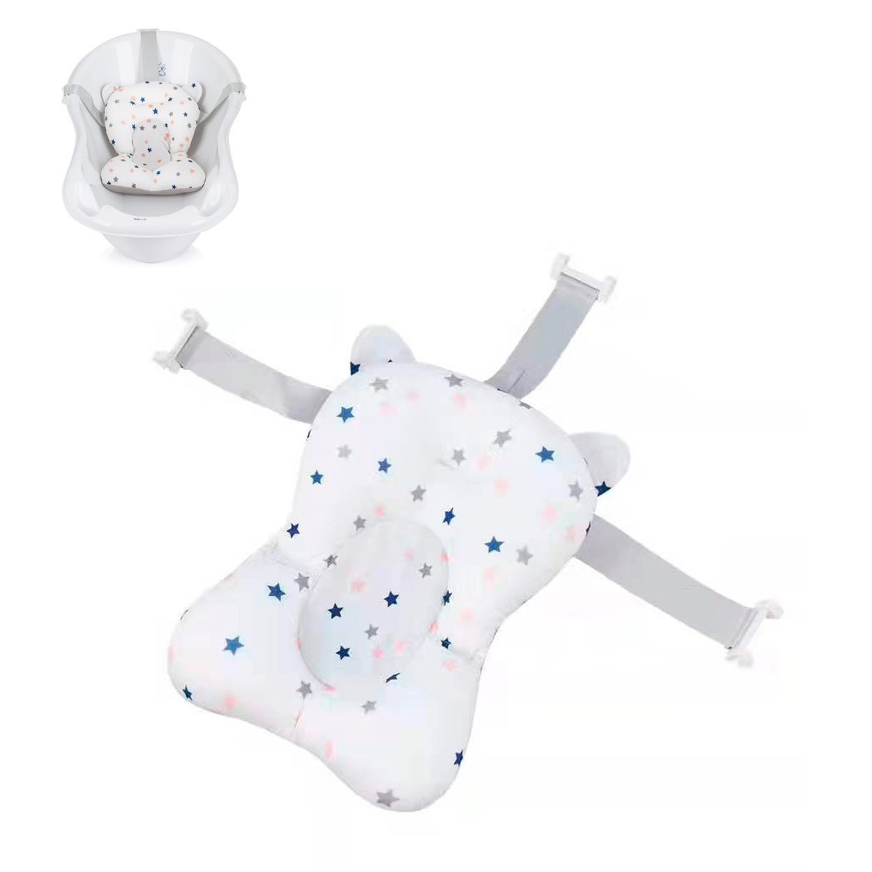 Chipolino Wanneneinlage Multi, B: 35 cm, L: 45 cm, 1-tlg., Kunststoffbügel, Polyester, Baby Badenetzt und Kissen, 100% Polyester