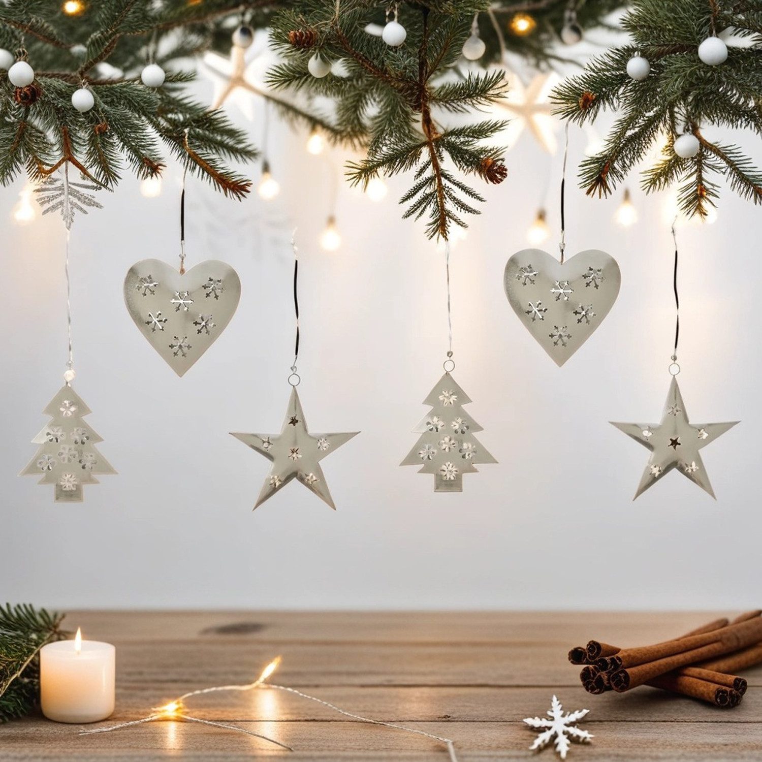 Christbaumschmuck 6er Set Weihnachtsanhänger Weihnachtsdeko Silber