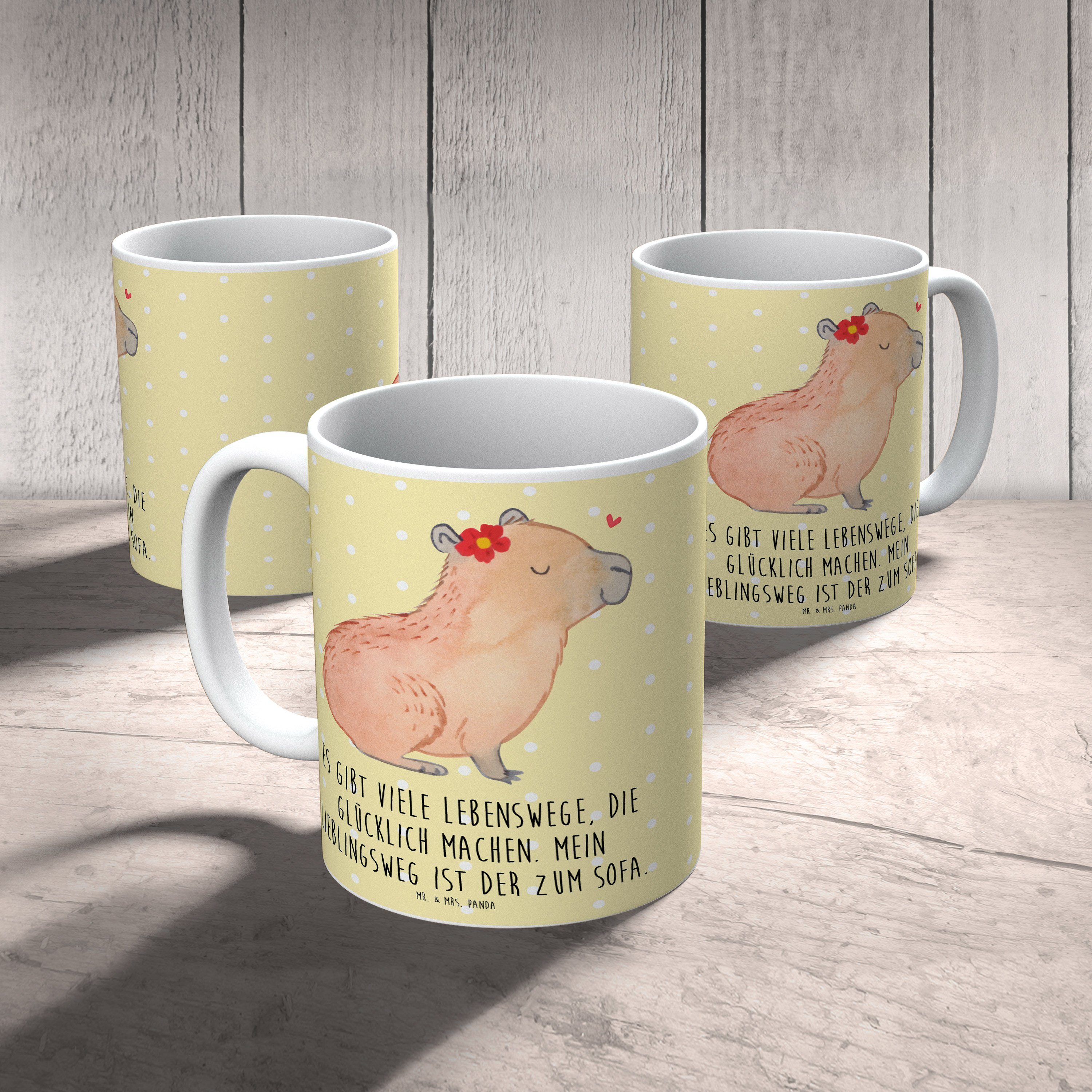 Mrs. - Tasse Capybara Keramik Teetasse, - Blume Gelb Mr. Laune, Panda Pastell Tiere, Geschenk, & Gute