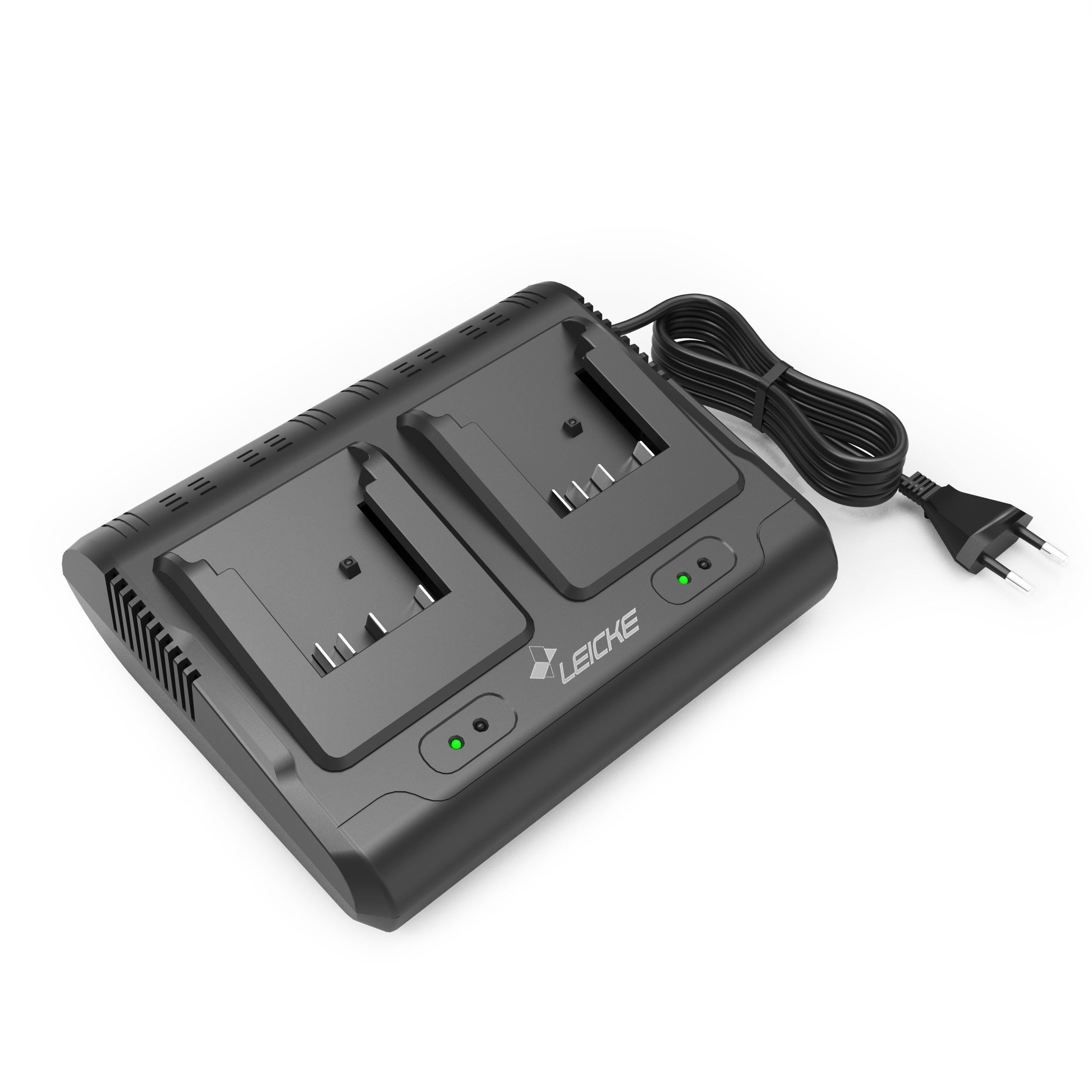 Leicke Doppelladegerät 18V 6A für Bosch Professional Akkus Werkzeug Akku-Ladestation (Kompatibel mit Bosch GBA/PBA/Core/ProCORE 18V)