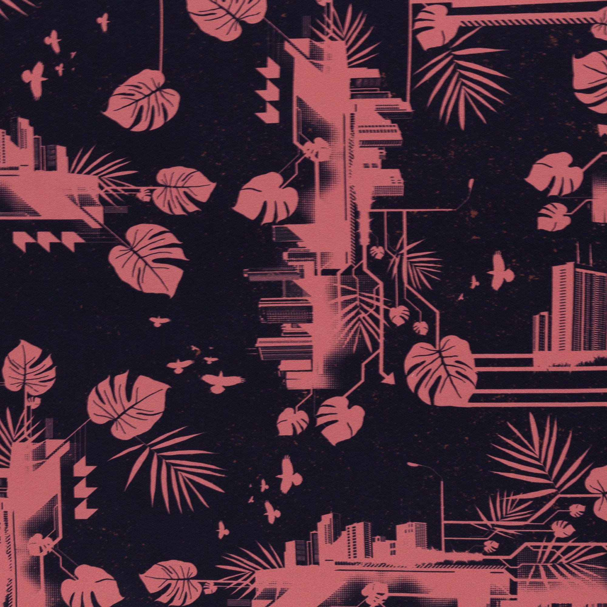 Swafing Stoff Jersey Stoff grafisches Muster, Swafing Urban Jungle violett-koralle, Meterware, 50 cm x