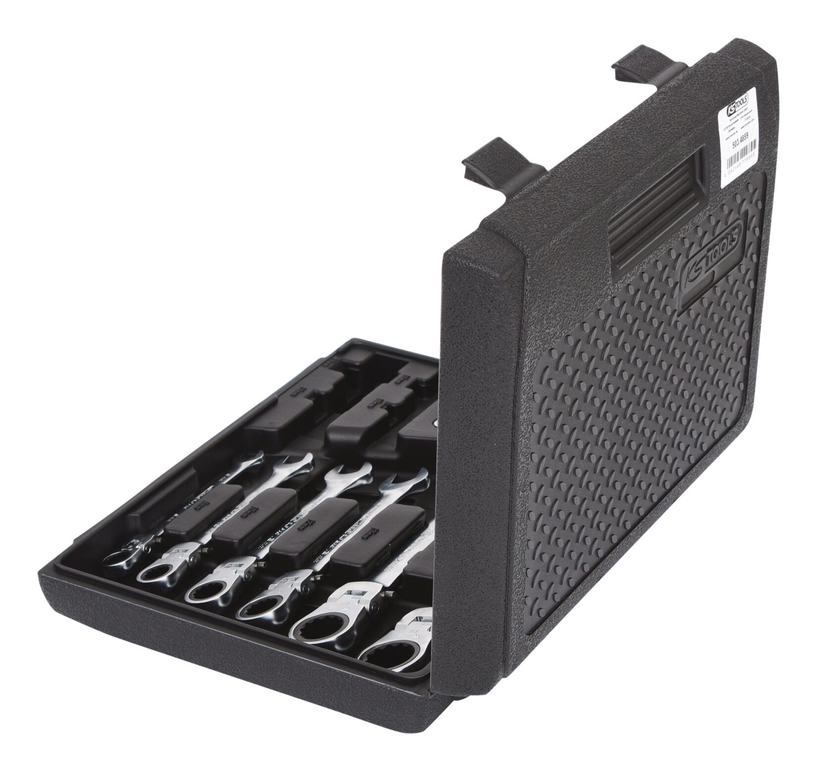 KS Tools Ratschenringschlüssel GEARplus (6 St), Gelenk-Ratschenringmaulschlüssel-Satz, 6-teilig feststellbar