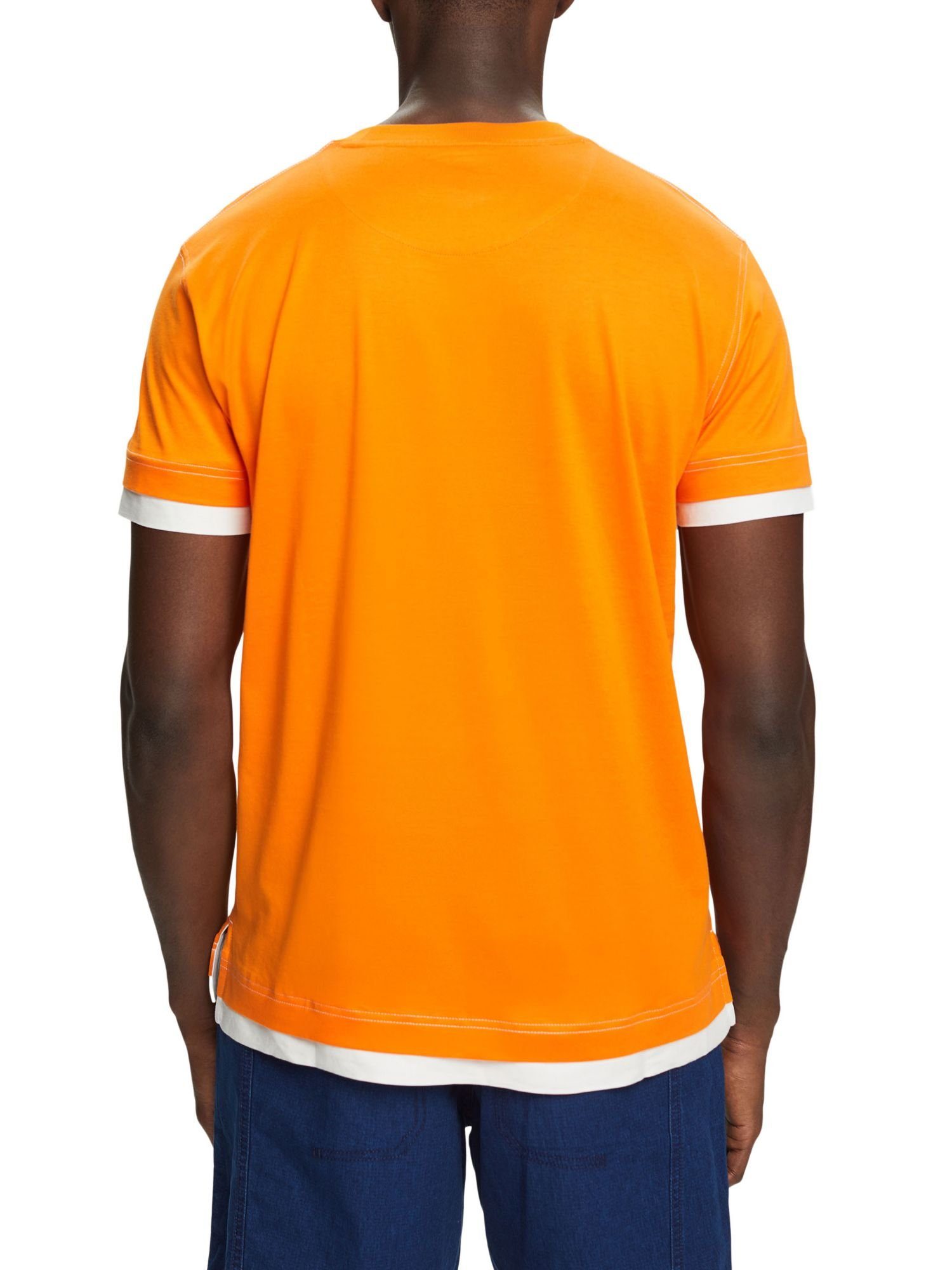 Esprit Baumwolle % Lagenlook, BRIGHT Rundhals-T-Shirt Collection 100 im T-Shirt ORANGE (1-tlg)