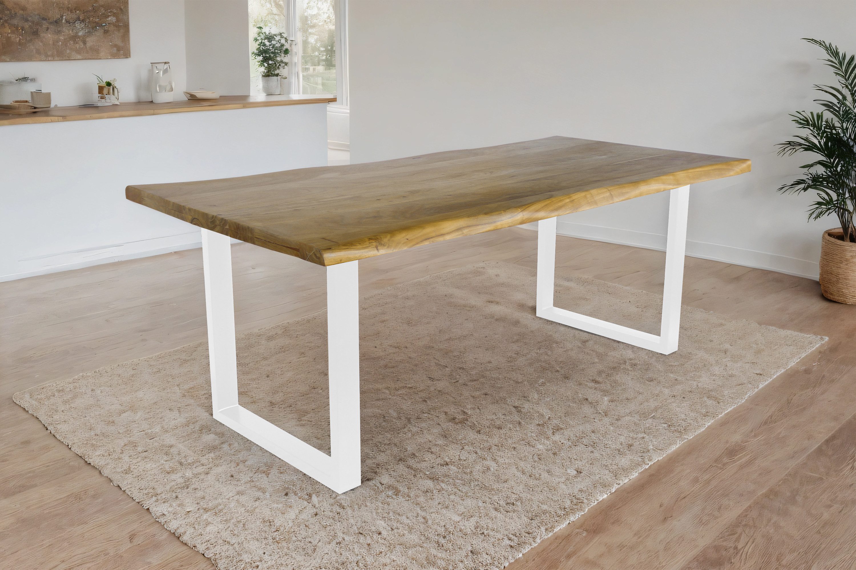 SAM® Baumkantentisch Cali, massives Akazien- oder Mangoholz, Metallgestell U-Form, bis 3m