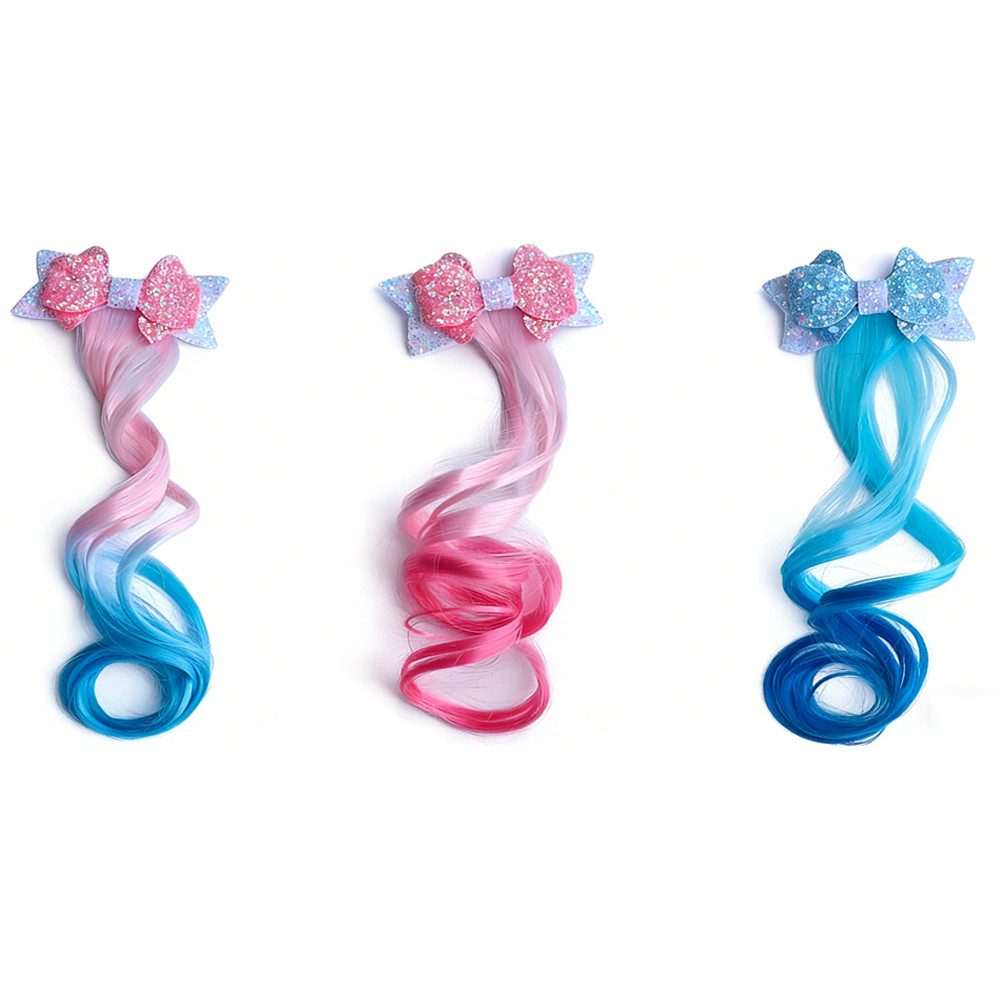 CLTYQ Haarspange Lockenhaar-Extensions mit Schleife, glänzender Haarschmuck, 3-tlg., Prinzessinnenkostüm,Geburtstagsgeschenke,süße Schleifen