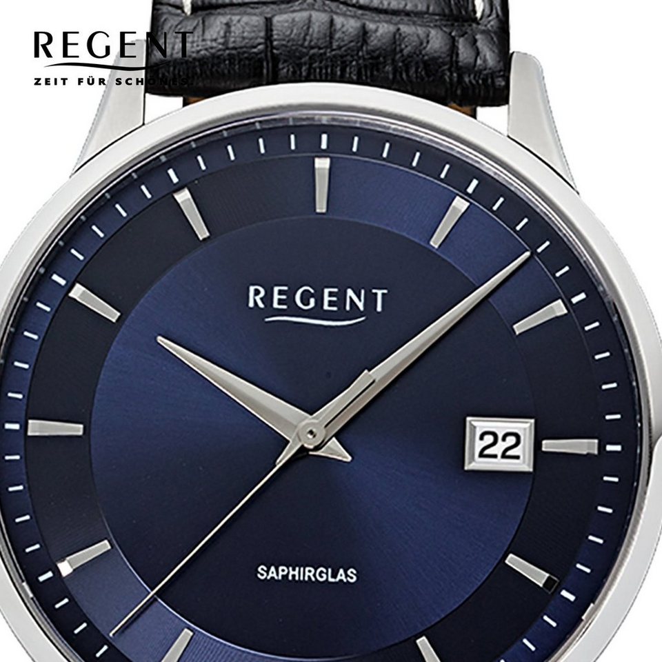 Regent Quarzuhr Regent Herren Uhr GM-1610 Leder Quarz, Herren Armbanduhr  rund, mittel (ca. 39mm), Lederarmband