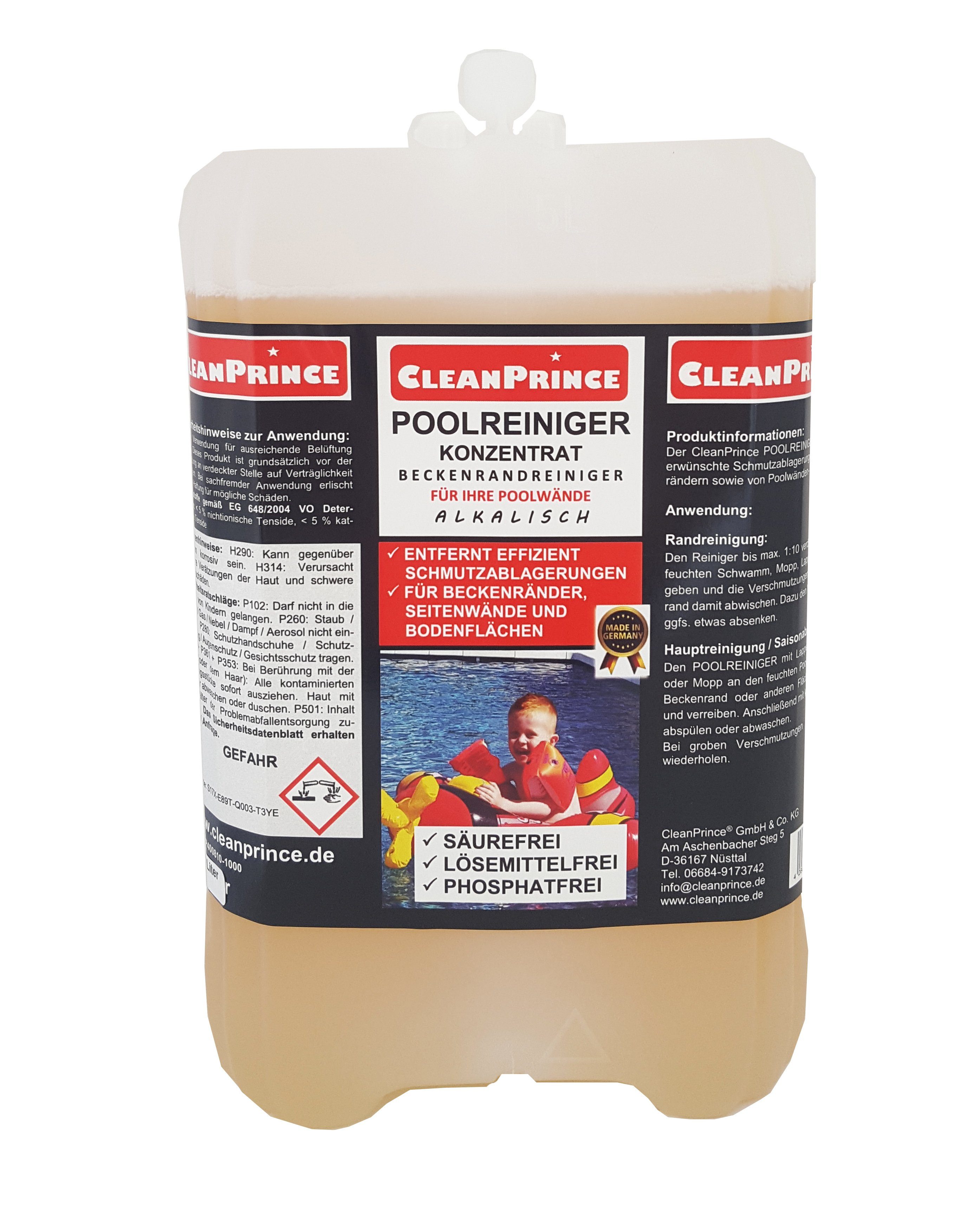 CleanPrince Beckenrand-Reiniger für Poolwände und Pool-Bodenflächen CP400810 Reinigungskonzentrat (alkalisch, säurefrei, ohne Lösemittel)