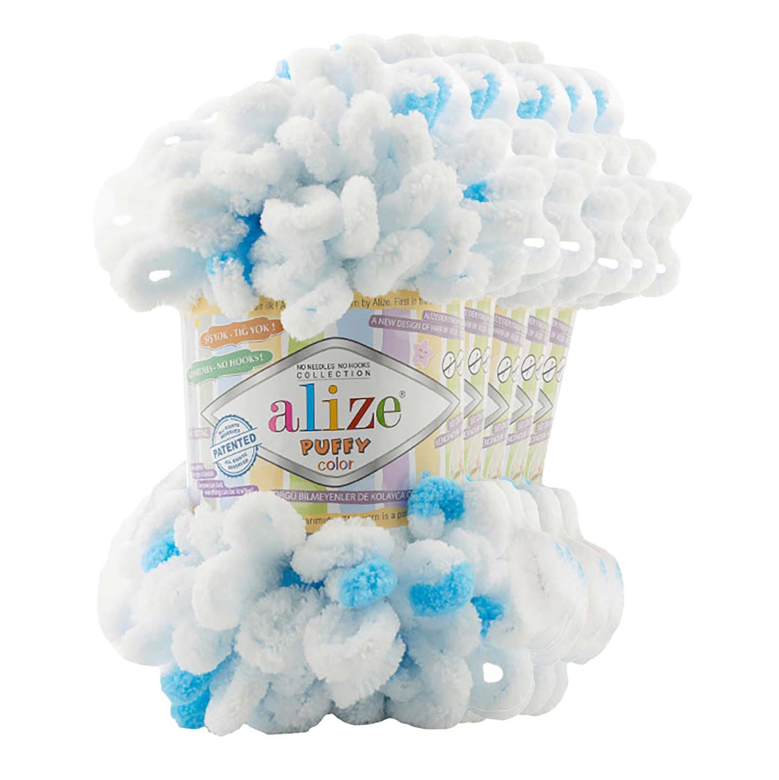 Alize 5 x 100g Strickgarn ALIZE Puffy Color Stricken ohne Nadeln Häkelwolle, 9 m (Sparpaket), 6472