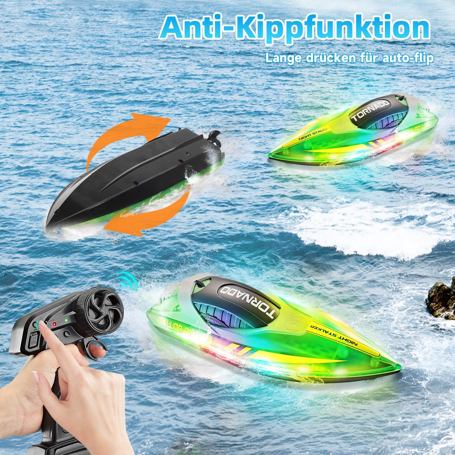 Esun RC-Boot Ferngesteuertes Boot für Pool, 2,4 GHz RC Boot Kinder mit LED- günstig online kaufen