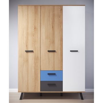 Lomadox Kleiderschrank MANISA-19 Buche Nb. + wahlweise rosa oder blau 130/190/61 cm