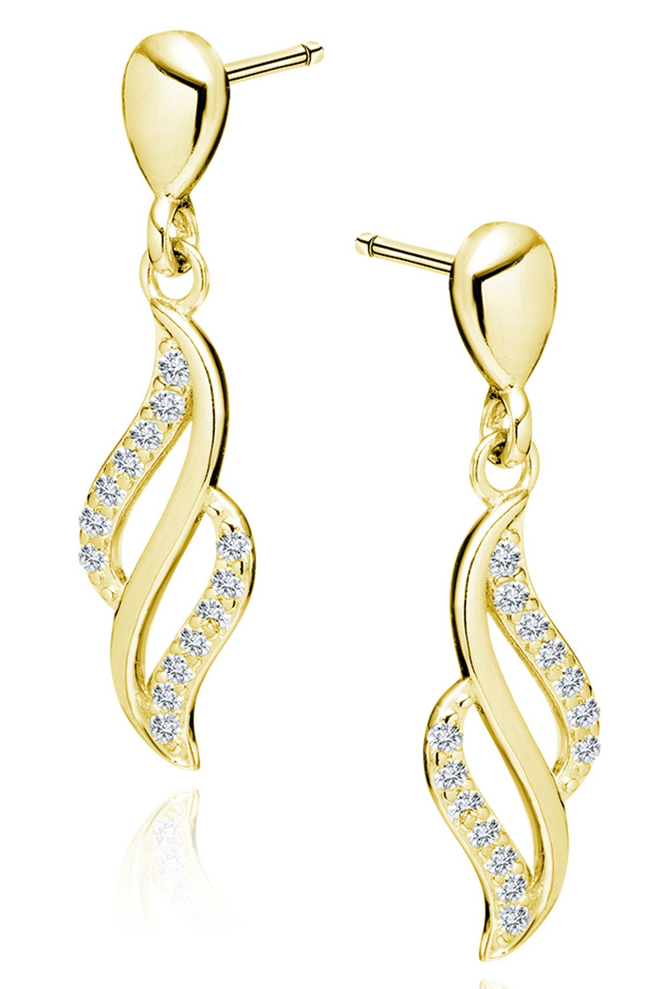 Limana Paar Ohrhänger 925 Silber Gold hängende Ohrstecker mit Zirkonia für jeden Tag (inkl. Herz Geschenkdose), Idee Geschenk für Frauen Damen Ehefrau Freundin Mutter Oma Tante