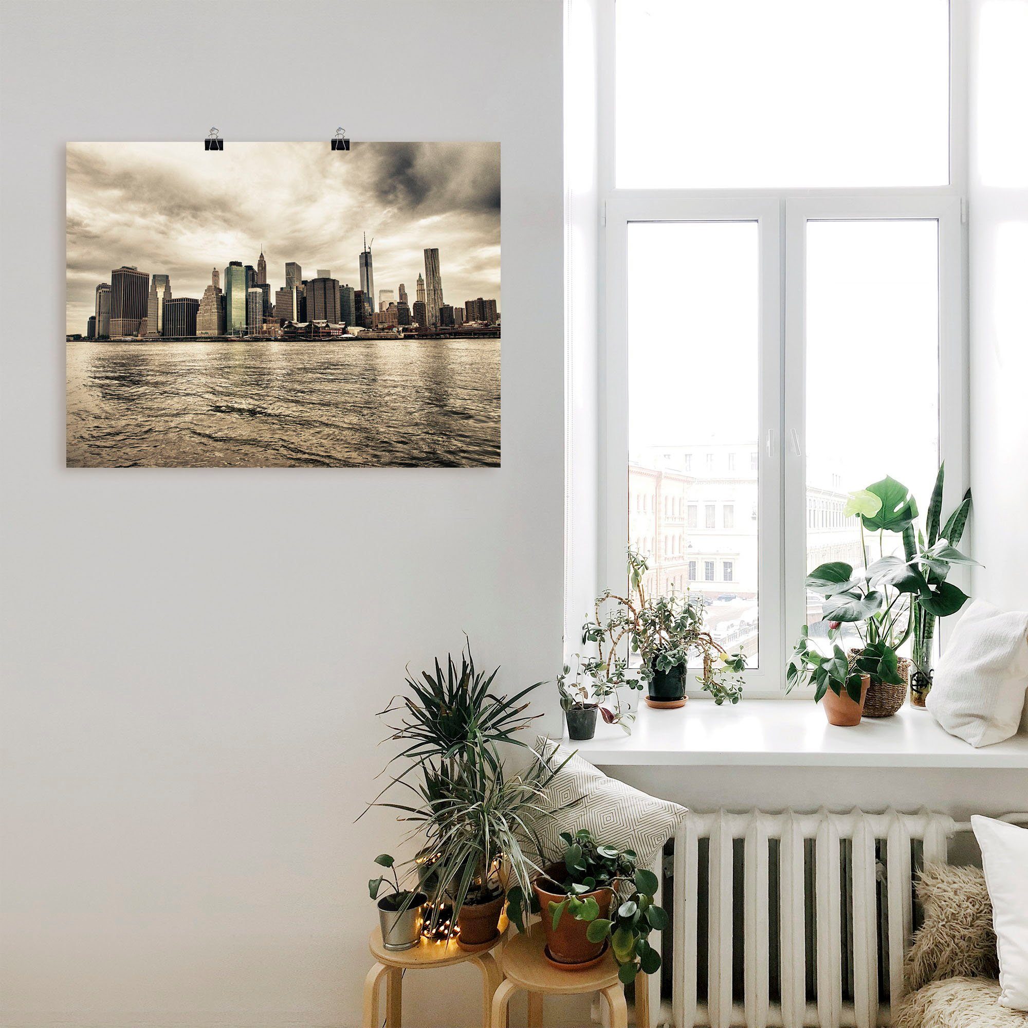 (1 Skyline, Größen Poster als Artland in Alubild, oder St), Wandbild Wandaufkleber Leinwandbild, Manhattan versch. Amerika Lower