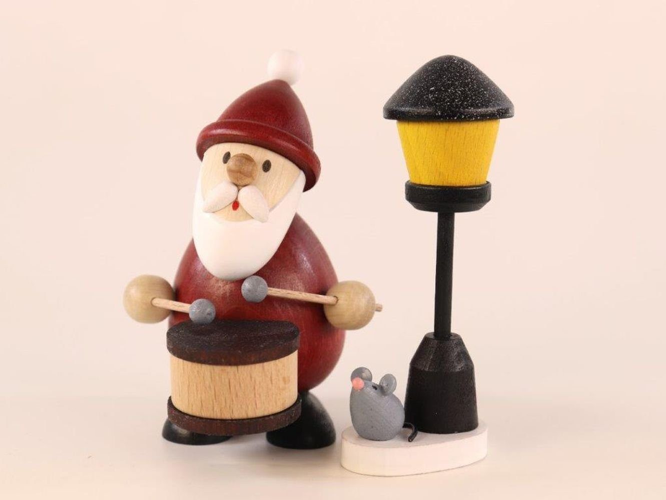 Ullrich Kunsthandwerk Weihnachtsfigur Holzfigur Weihnachtsmann mit Trommel und Laterne Höhe 9,5cm NEU