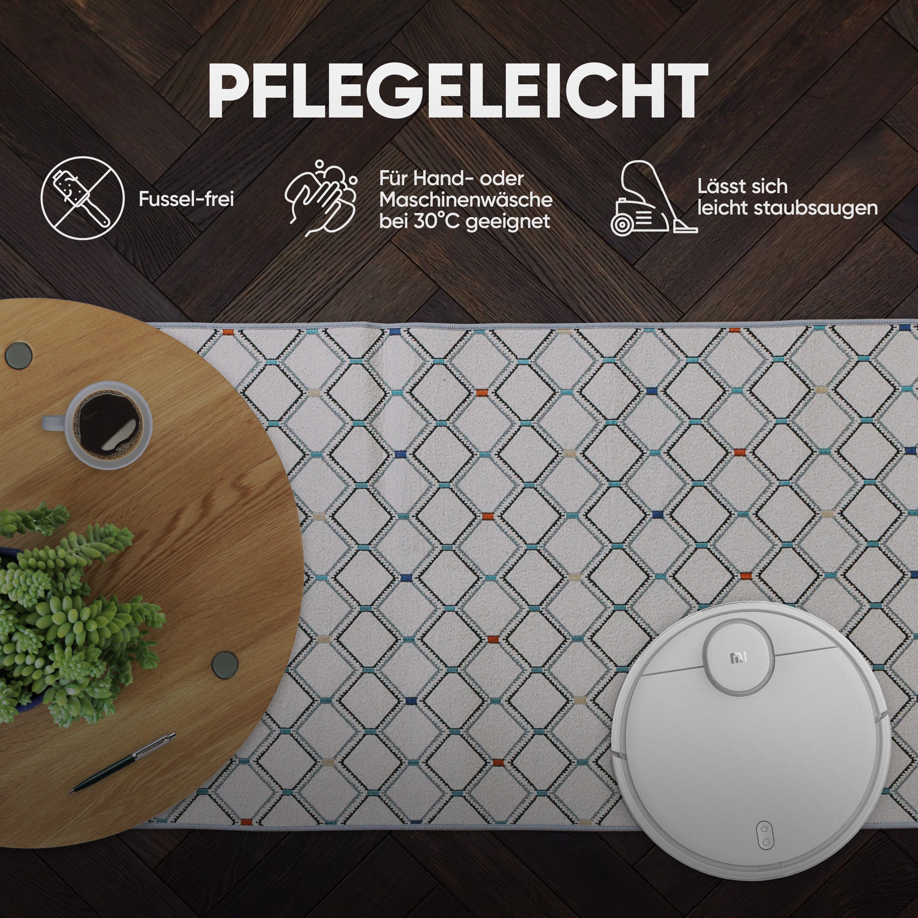 Björn&Schiller Läufer rutschfester Teppich 60x180 cm, 4 mm Dicke, moderner Flurteppich lang, rechteckig, Höhe: 4 mm, für Korridor, Schlafzimmer und Wohnzimmer,  – Bild 5 von 5