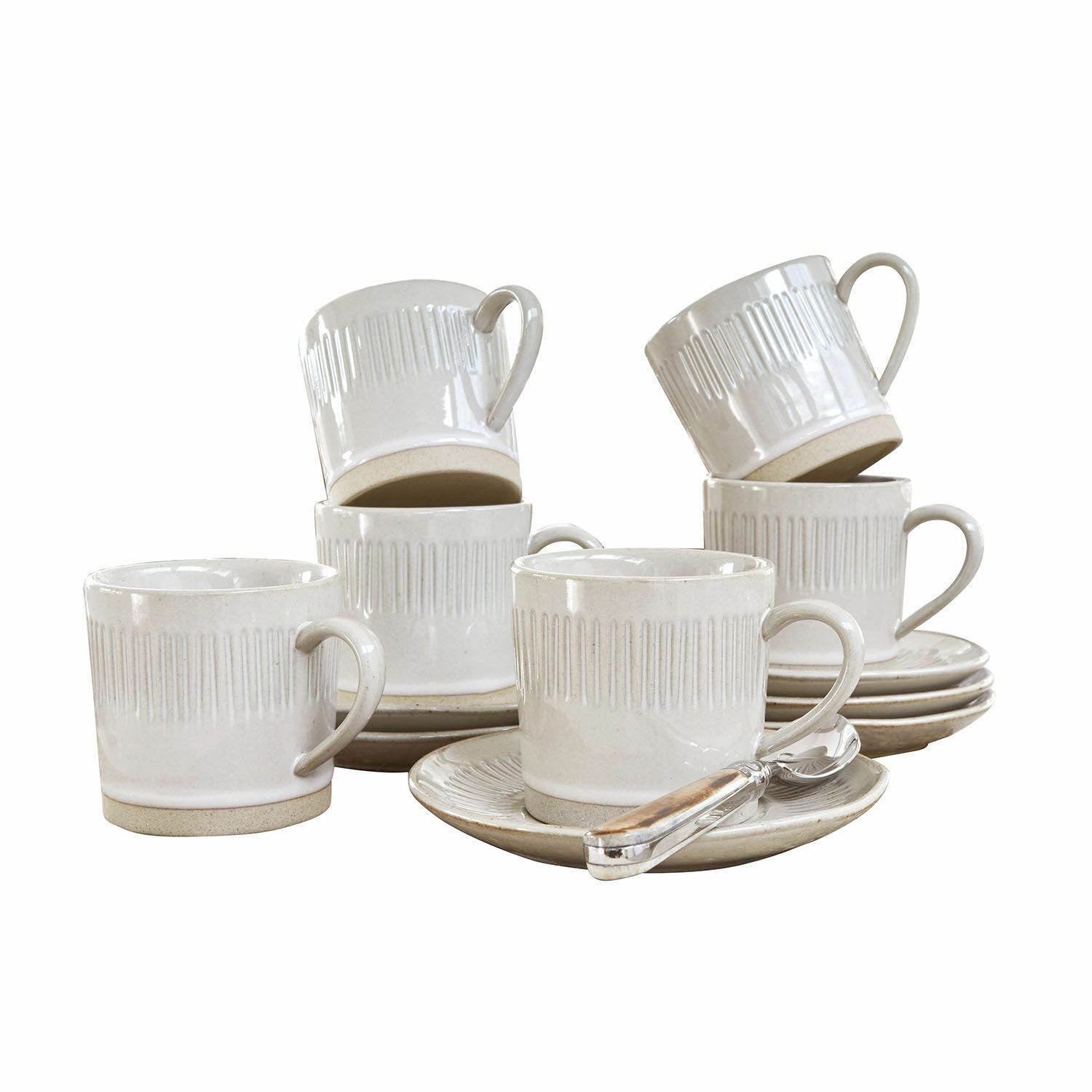 Mirabeau Geschirr-Set Tasse mit Untertasse 6er Set Périers beige, Steinzeug
