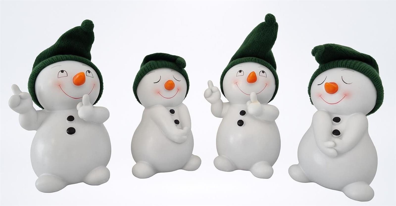 Geschenkestadl Schneemann 4 Stück Schneemann Figuren Strickmütze 15cm Winterdeko mehrere Farben