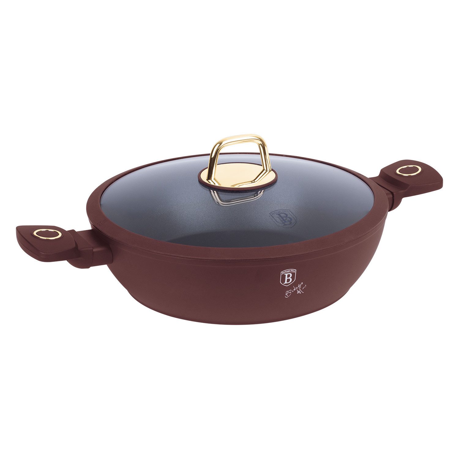 BerlingerHaus Kochtopf, Aluminium (Set, 2-tlg., Flacher Topf mit Deckel und zwei Griffen), mit Deckel und Silikongriffen