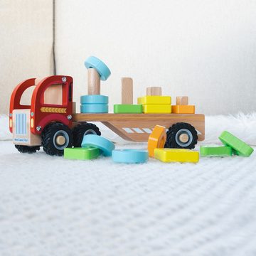 New Classic Toys® Spielzeug-Krankenwagen Autotransporter mit Steckformen Abschleppwagen u Steckfiguren aus Holz